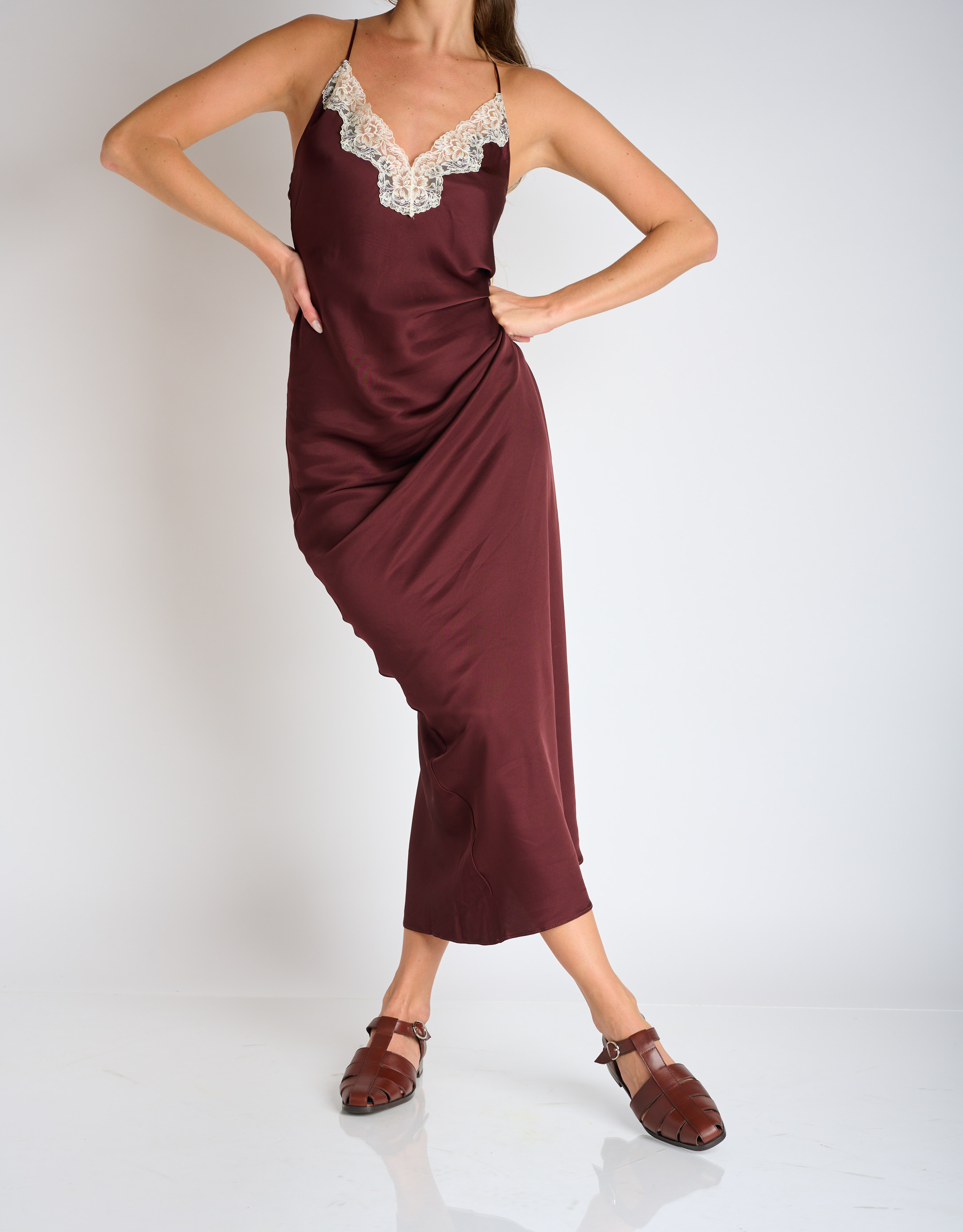 נעלי נשים - Jeffrey Campbell - סנדלי עור שטוחים LANDEN - חום3