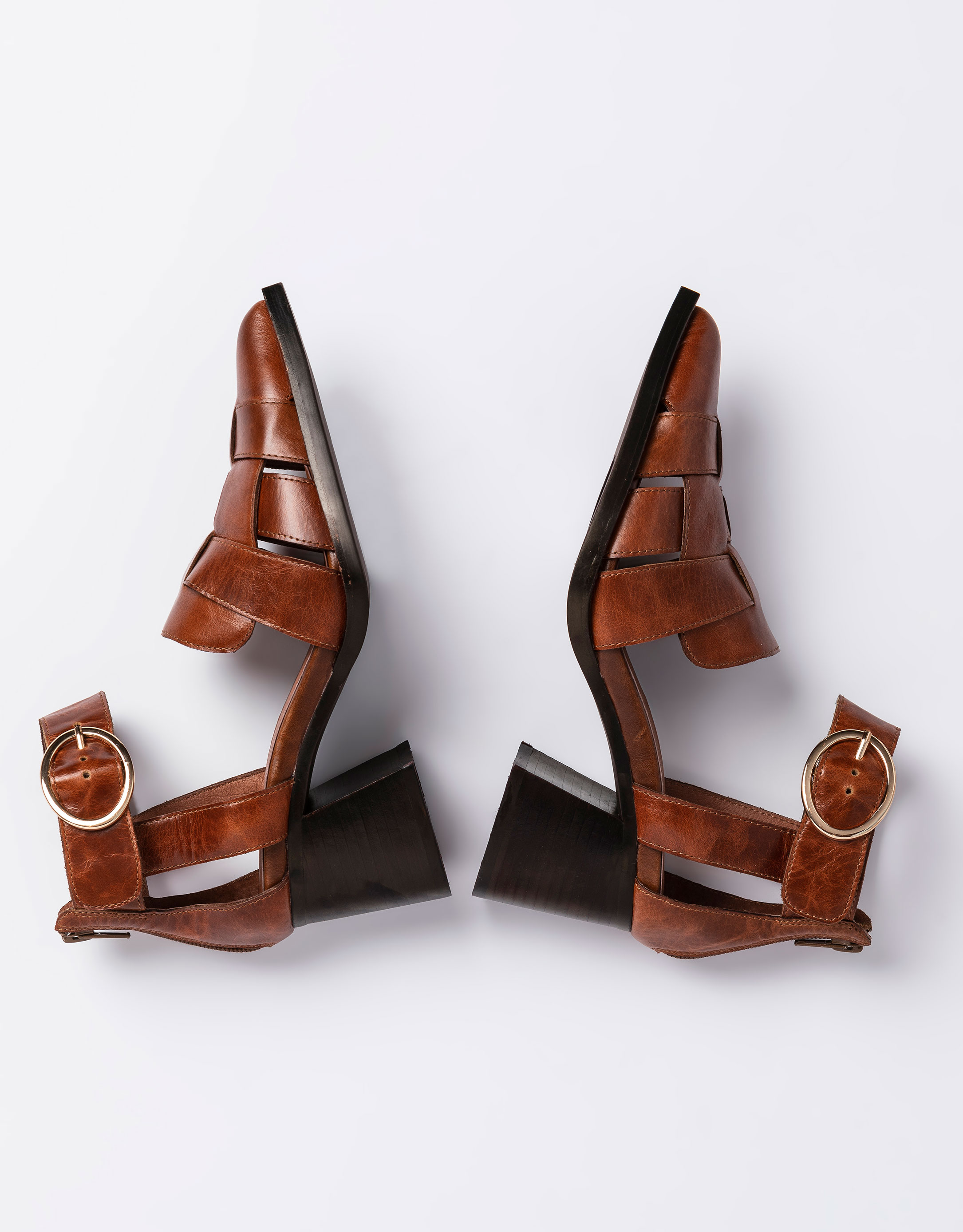 נעלי נשים - Jeffrey Campbell - סנדלי עקב מעור MARIA - חום2