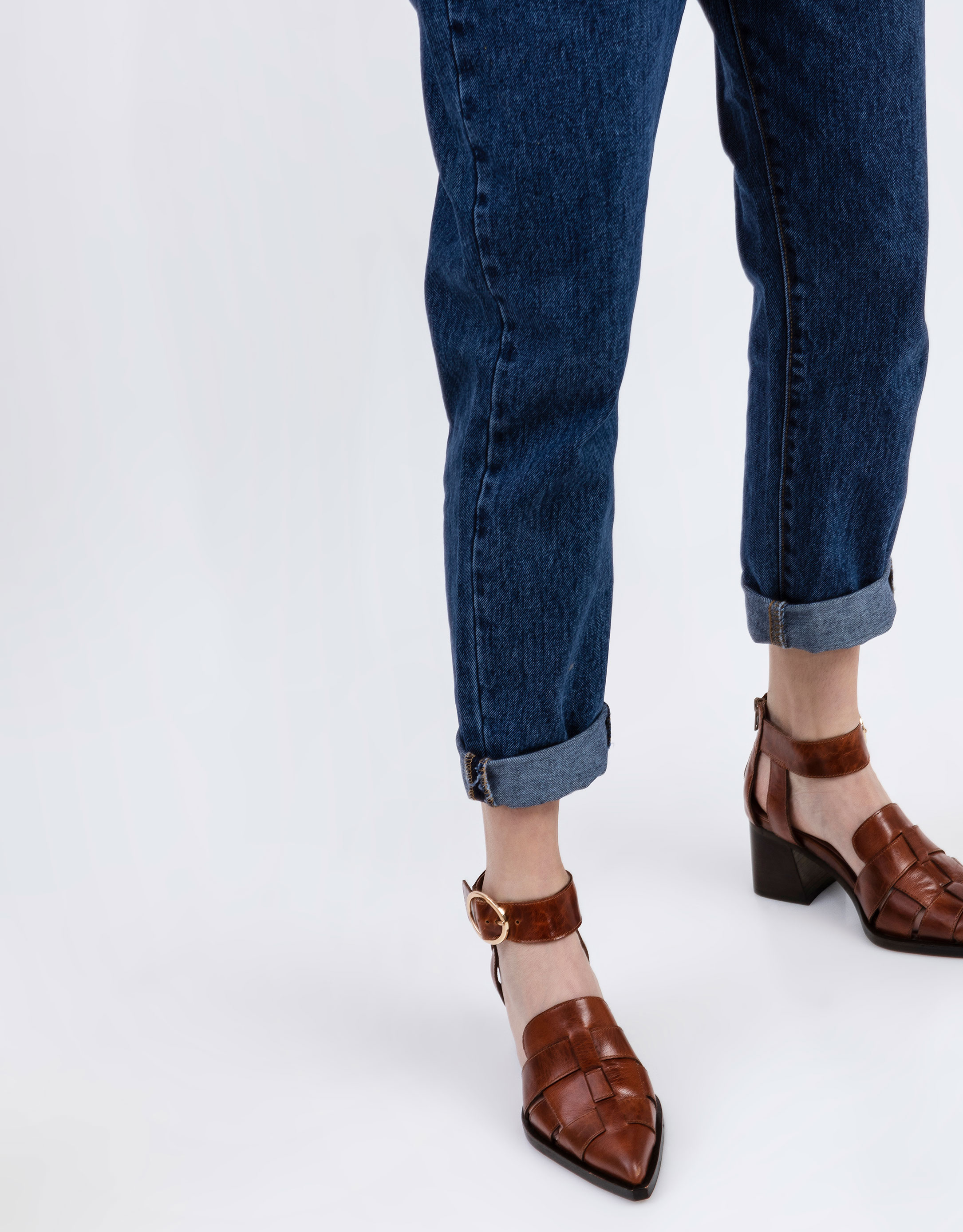 נעלי נשים - Jeffrey Campbell - סנדלי עקב מעור MARIA - חום3