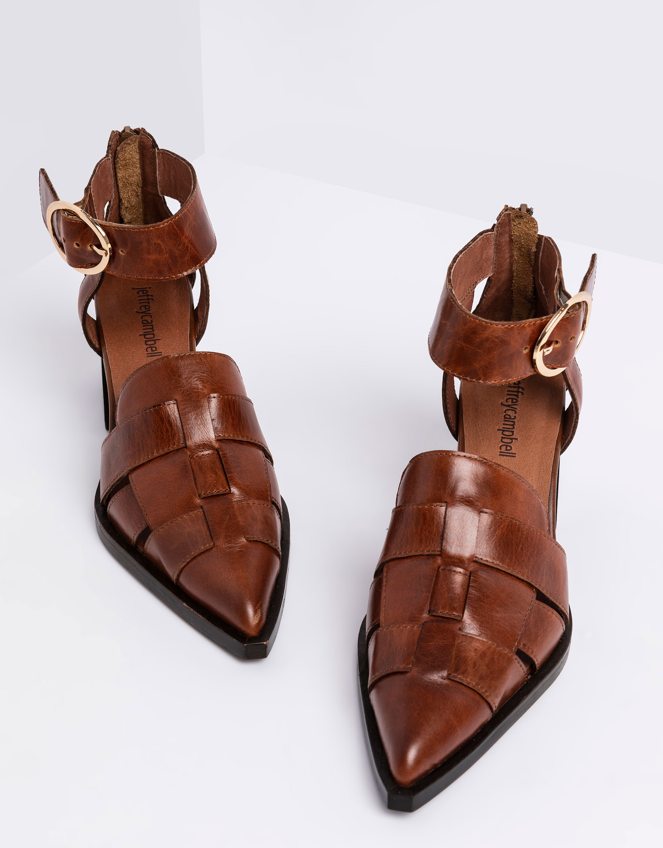 נעלי נשים - Jeffrey Campbell - סנדלי עקב מעור MARIA - חום4