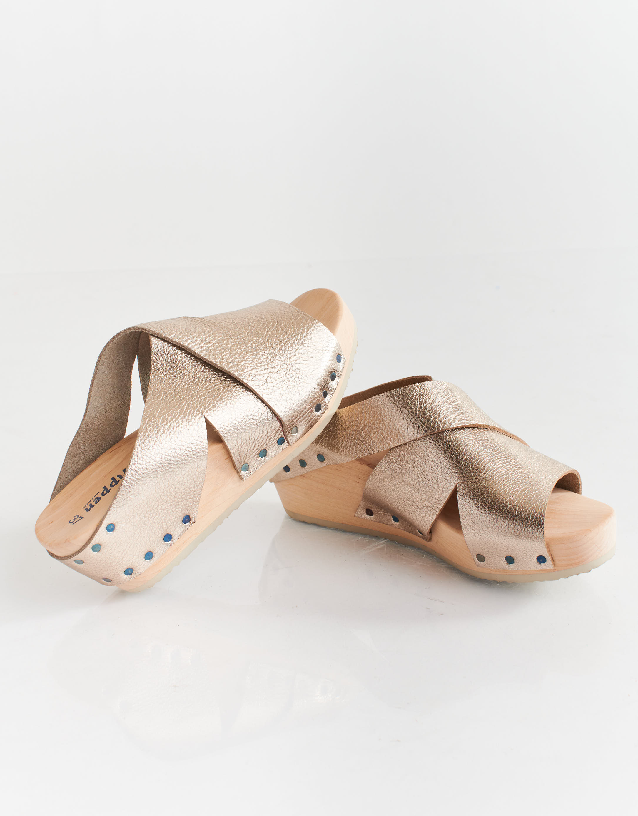 נעלי נשים - Trippen - כפכפים LASSO WOOD - זהב2