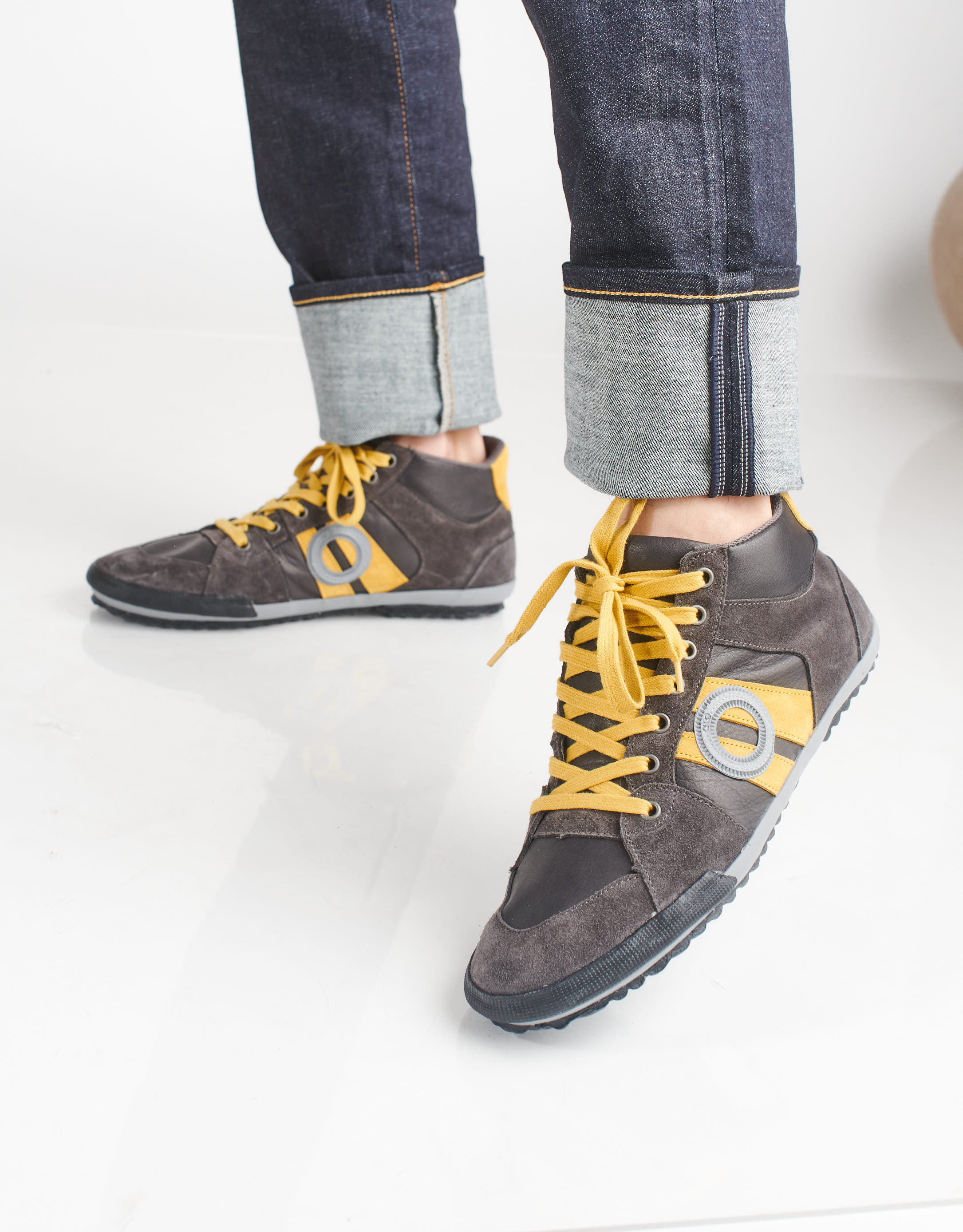 נעלי גברים - Aro - סניקרס גבוהות מעור IDO - אפור   כתום2