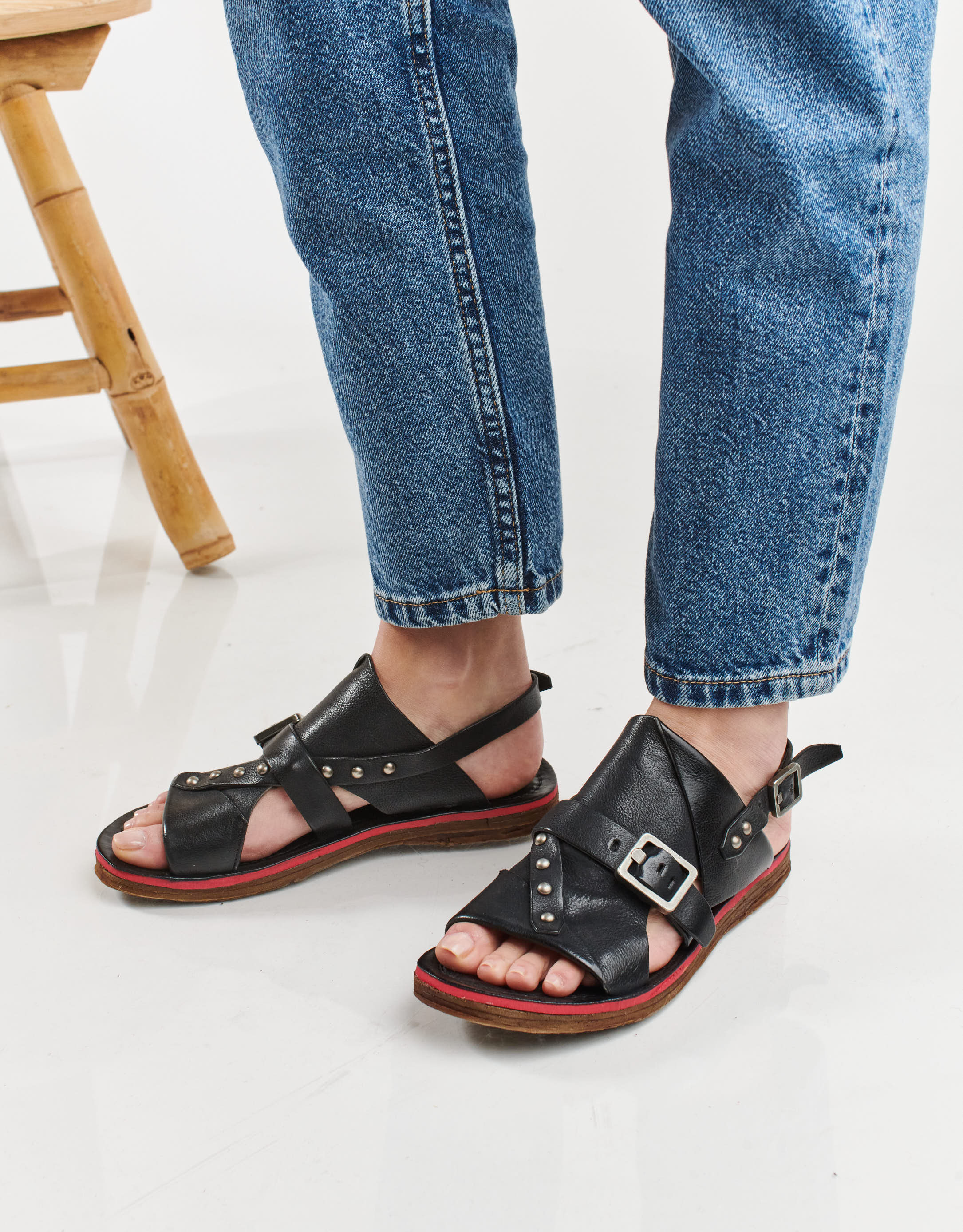 נעלי נשים - A.S. 98 - סנדלים שטוחים BUSA - שחור3