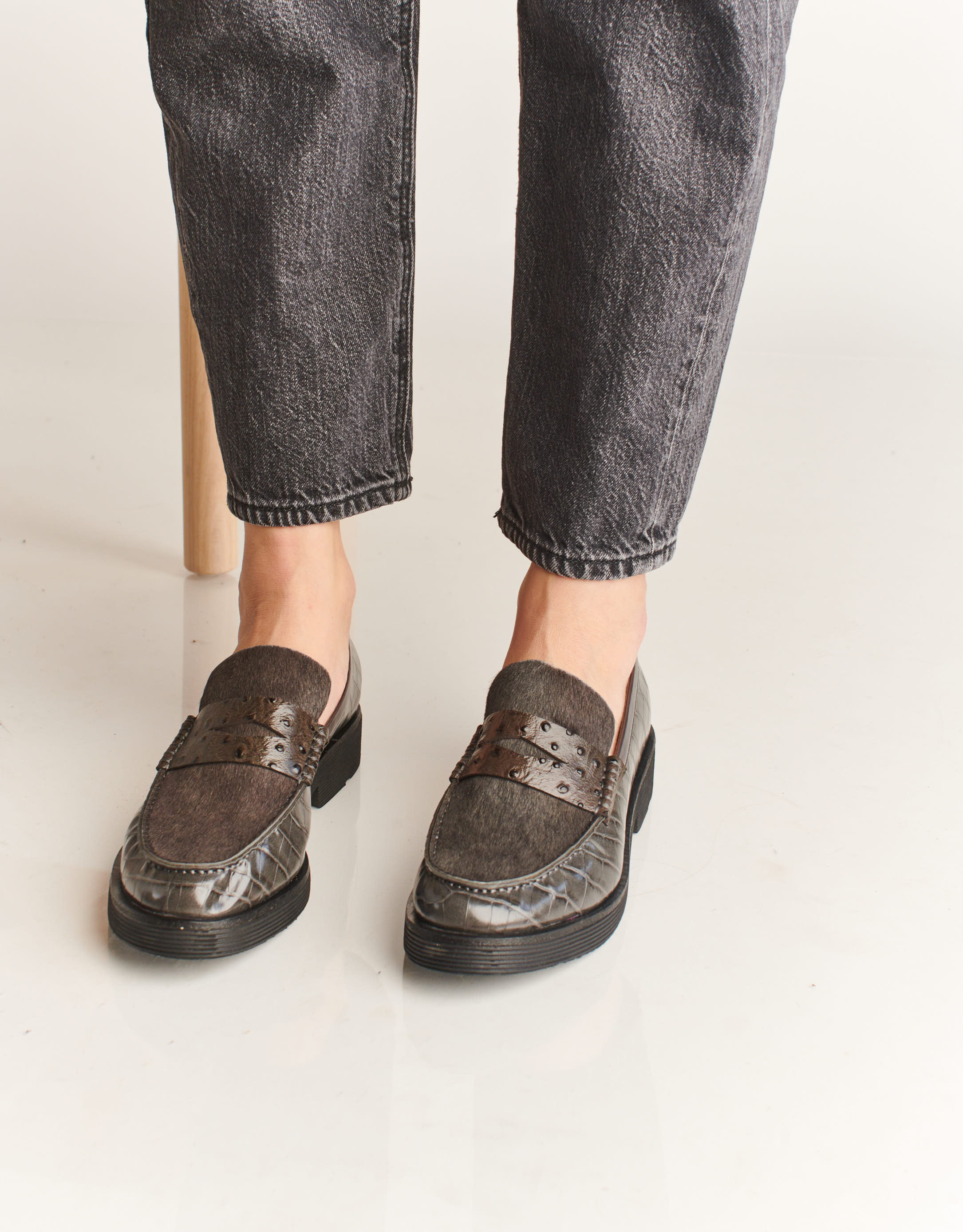 נעלי נשים - Jeffrey Campbell - מוקסינים משולבים LENNA F - אפור2