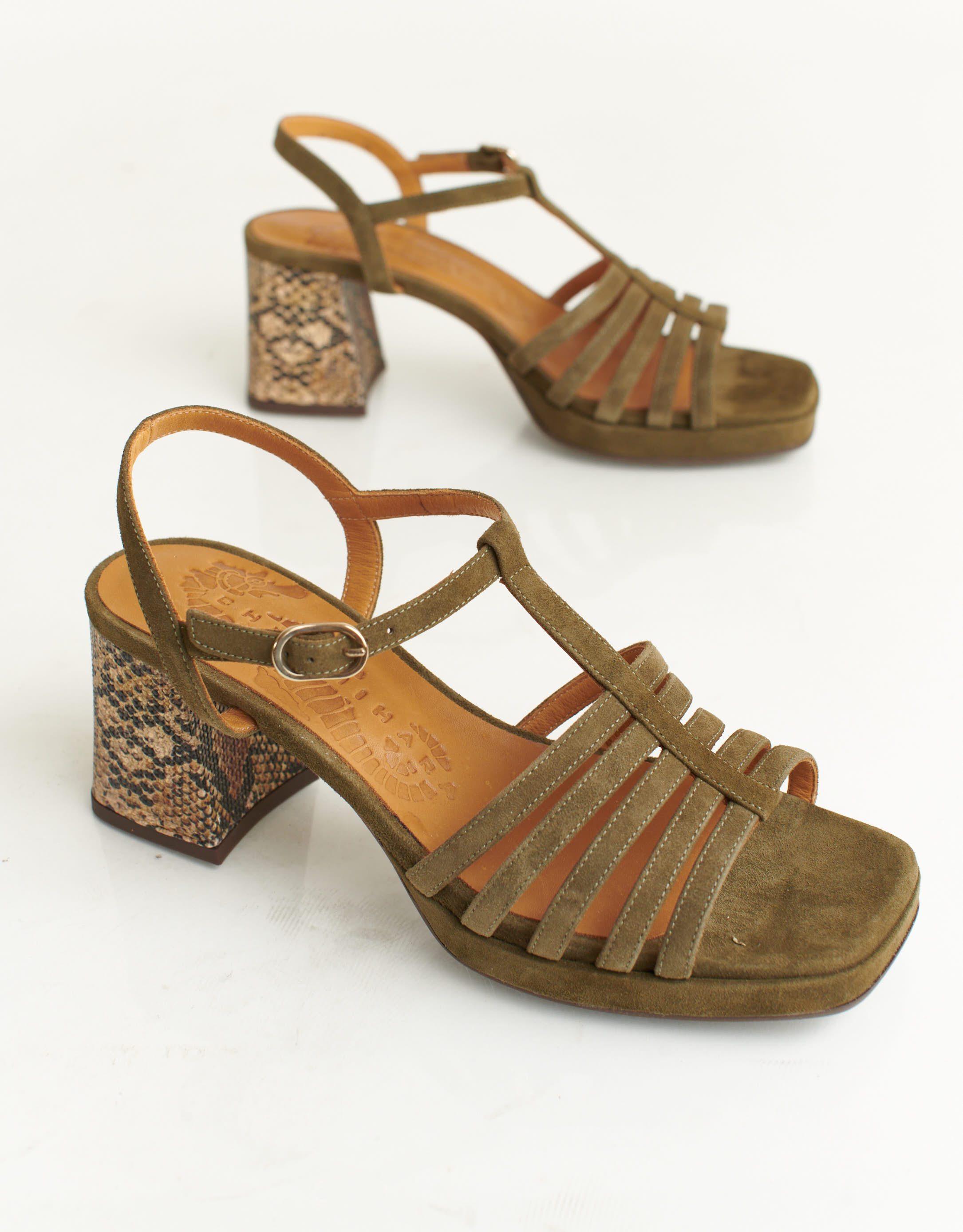 נעלי נשים - Chie Mihara - סנדלי זמש עם עקב GENIAL - זית2