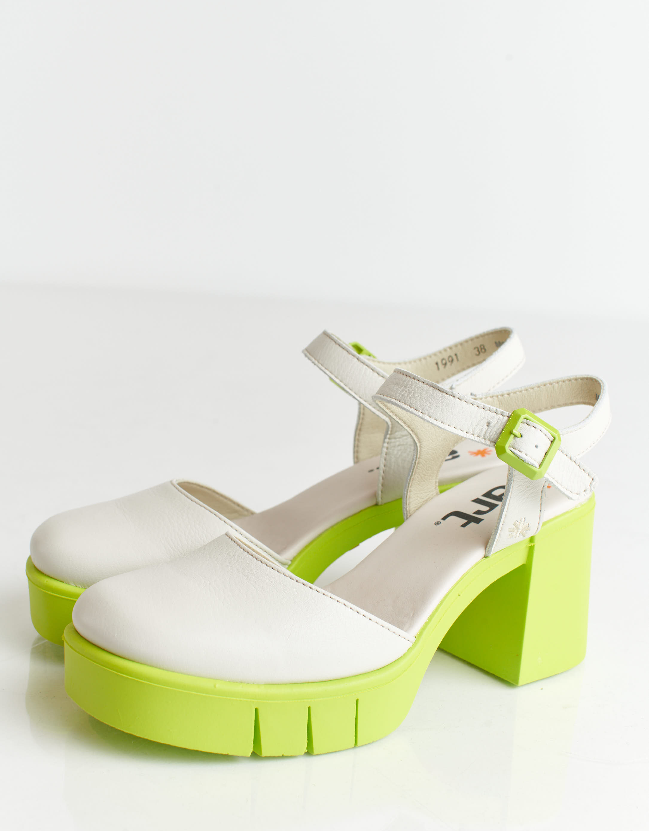 נעלי נשים - Art - סנדלי בובה EVISSA - לבן   ירוק2