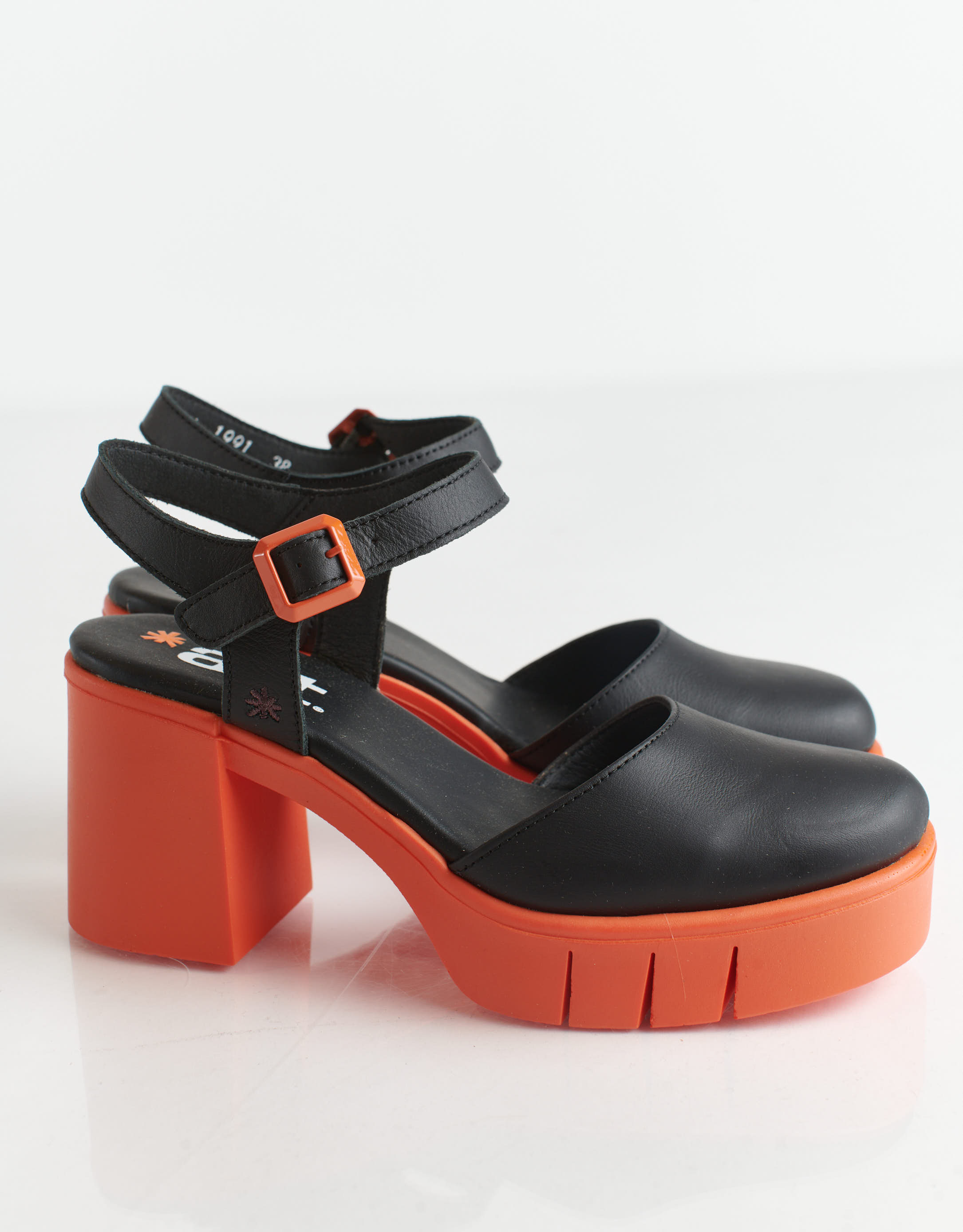 נעלי נשים - Art - סנדלי בובה EVISSA - שחור כתום3