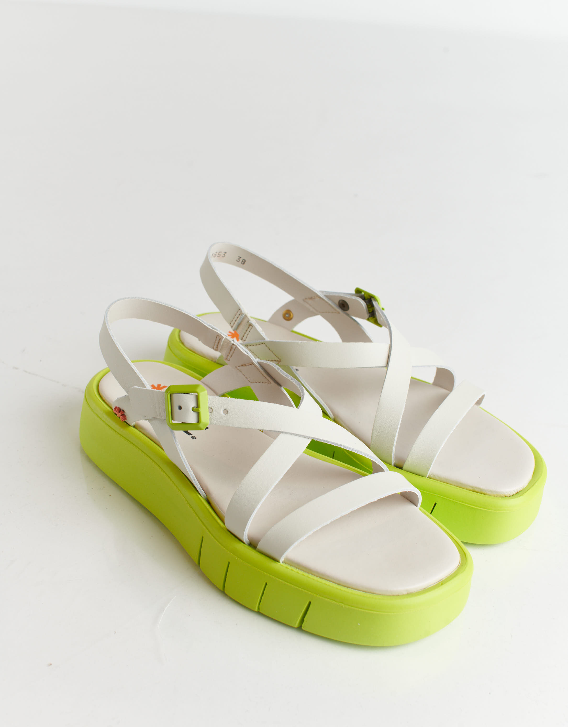 נעלי נשים - Art - סנדלי עור MALAGA - לבן   ירוק3