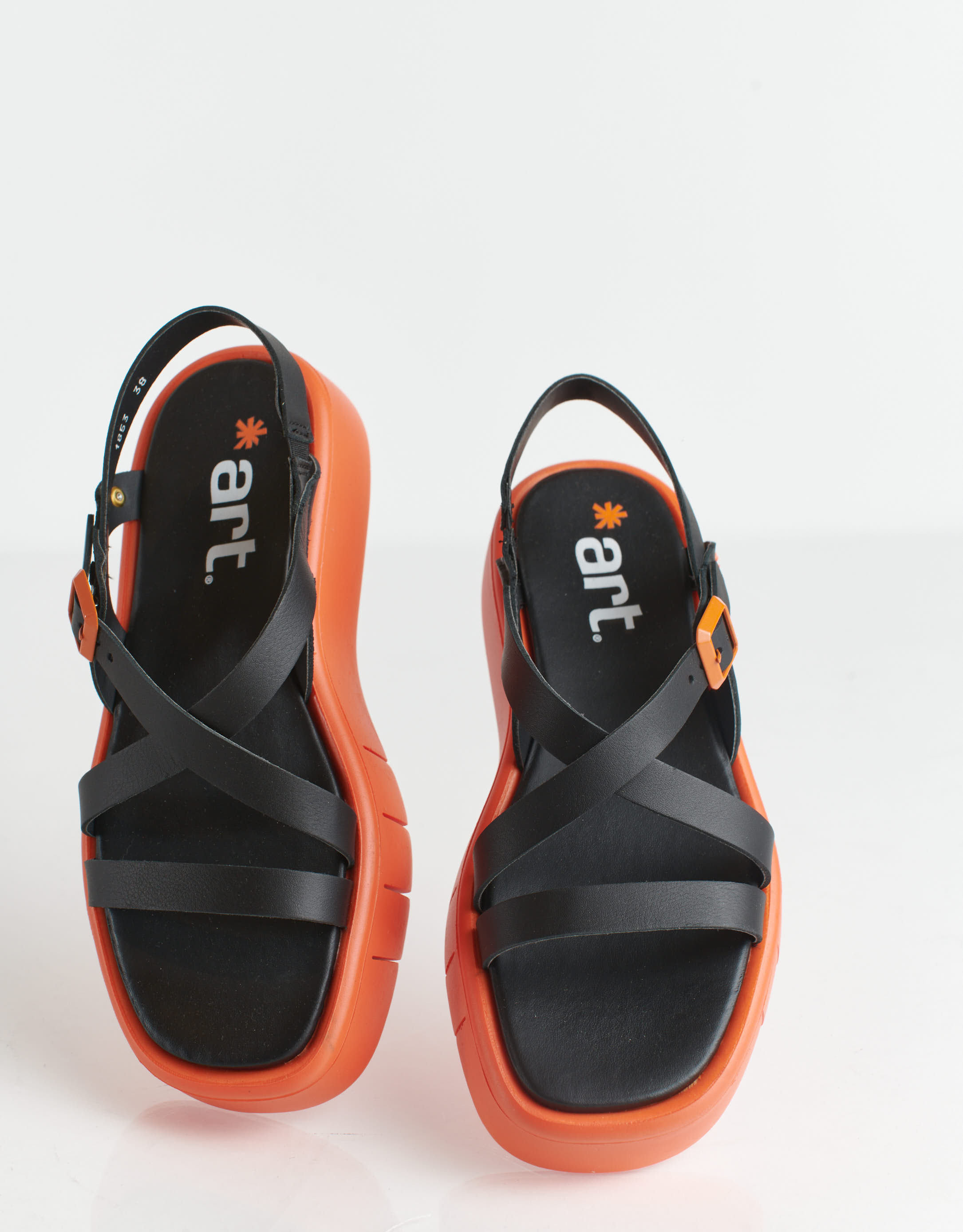 נעלי נשים - Art - סנדלי עור MALAGA - שחור כתום3