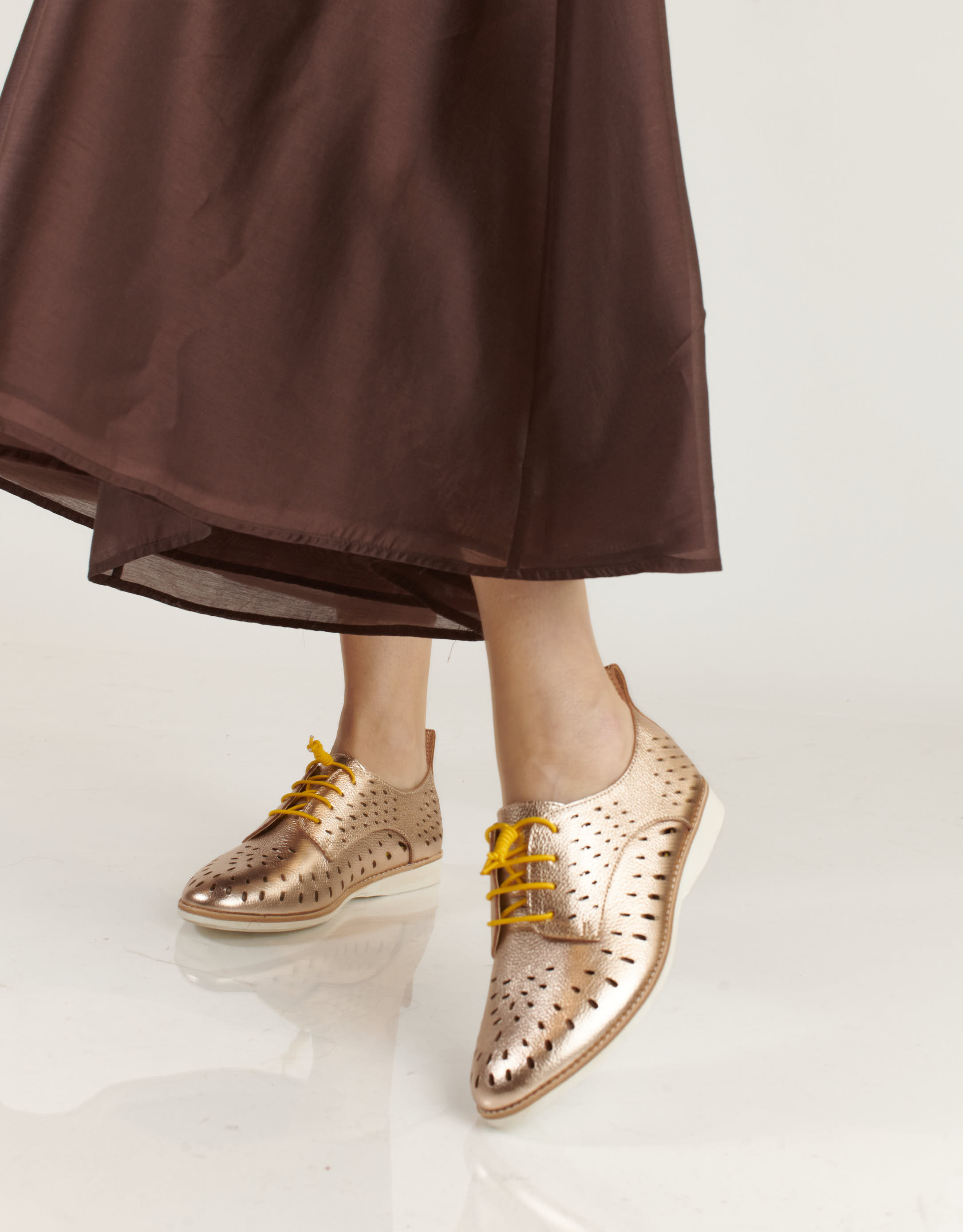 נעלי נשים - Rollie - נעלי עור DERBY LAZER - זהב2