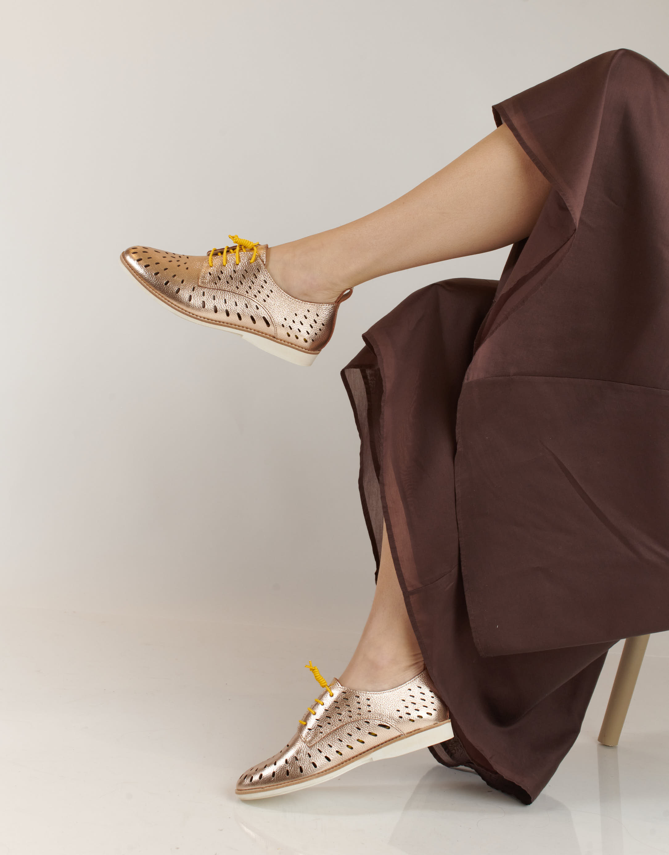 נעלי נשים - Rollie - נעלי עור DERBY LAZER - זהב3