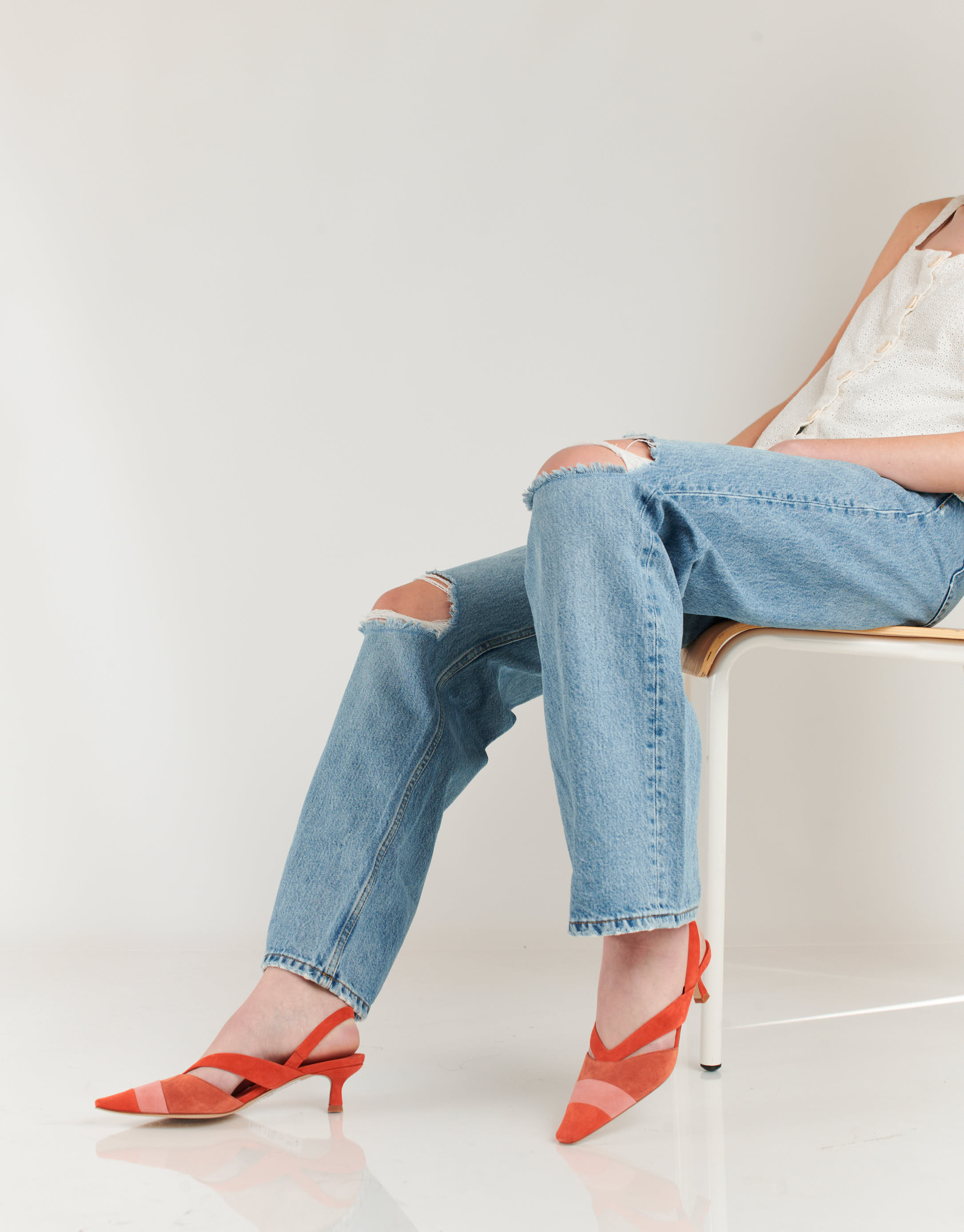 נעלי נשים - Jeffrey Campbell - סנדלי עקב מזמש EIGHT - כתום2