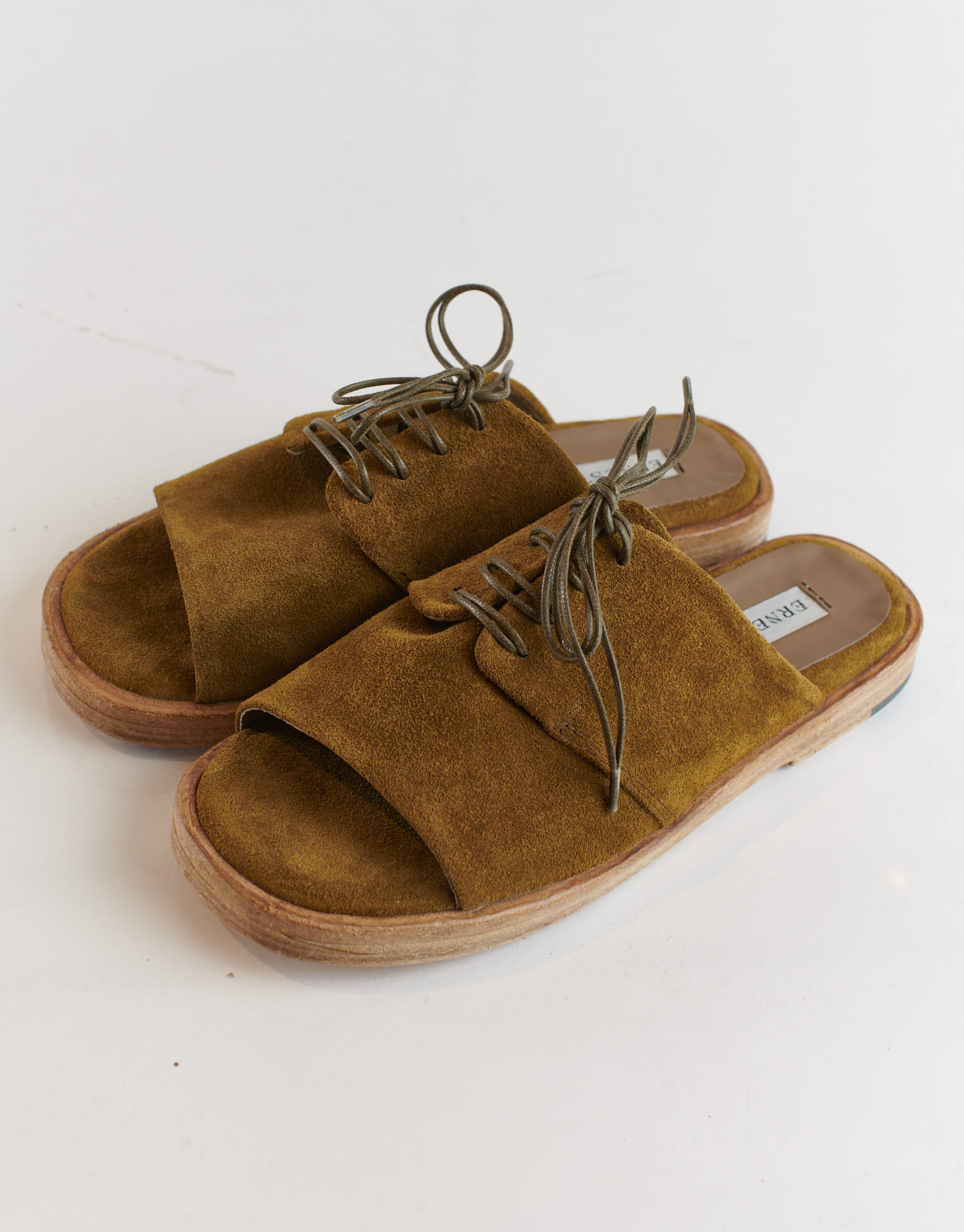 נעלי נשים - Ernesto Dolani - כפכפי זמש עם שרוכים GEA - חאקי2