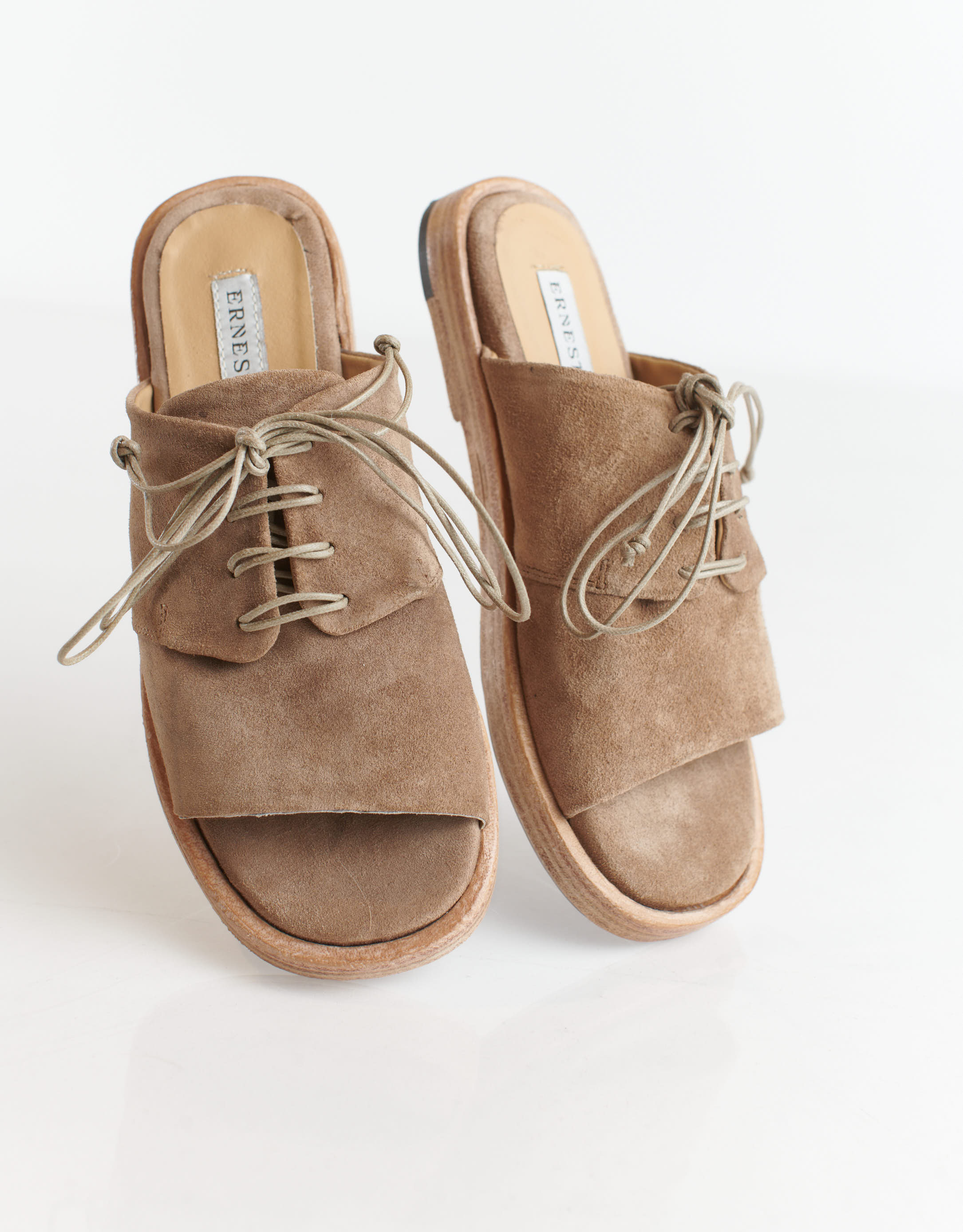 נעלי נשים - Ernesto Dolani - כפכפי זמש עם שרוכים GEA - חום2