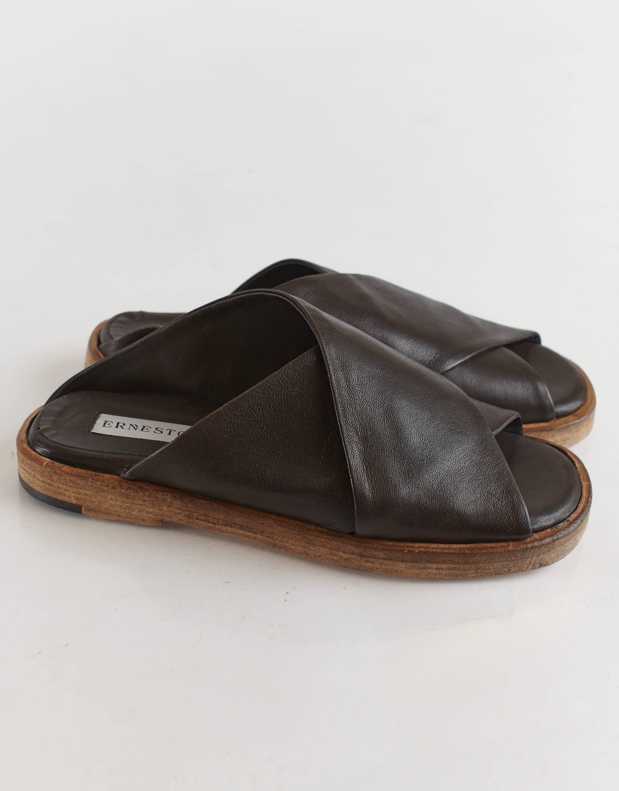 נעלי נשים - Ernesto Dolani - כפכפי איקס מעור GEA - חום3