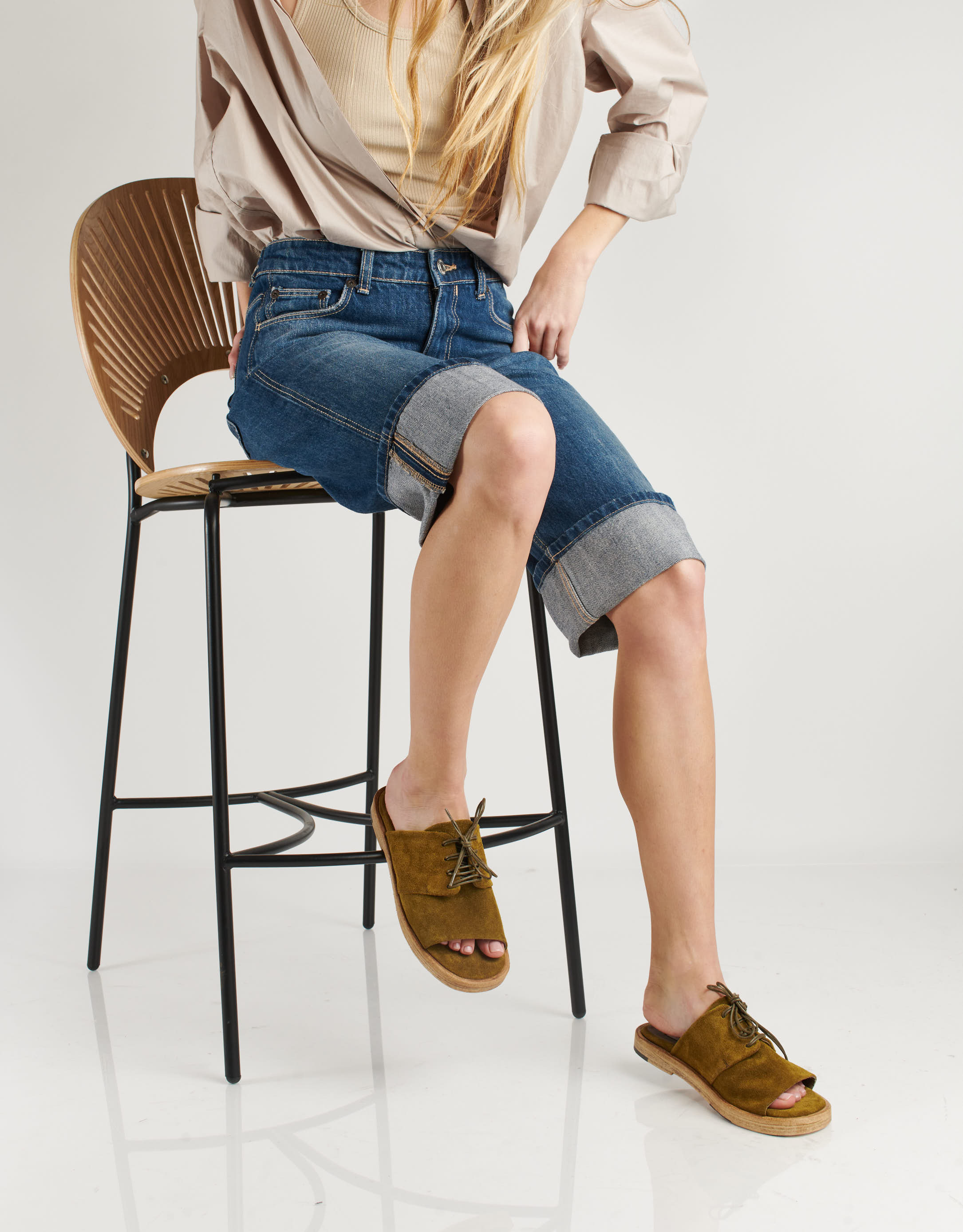 נעלי נשים - Ernesto Dolani - כפכפי זמש עם שרוכים GEA - חאקי4