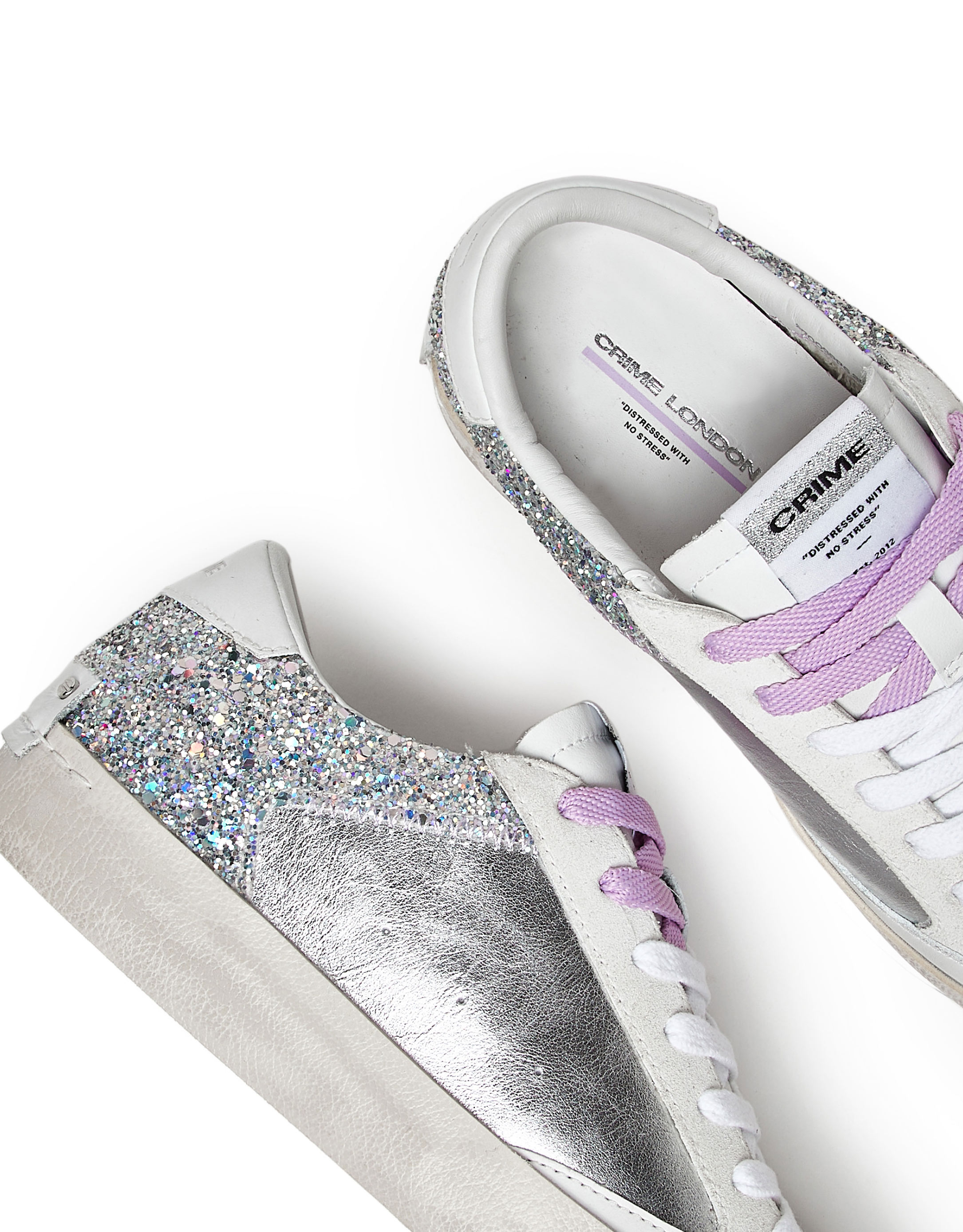 נעלי נשים - Crime London - סניקרס מנצנצות AVRIL - כסף2