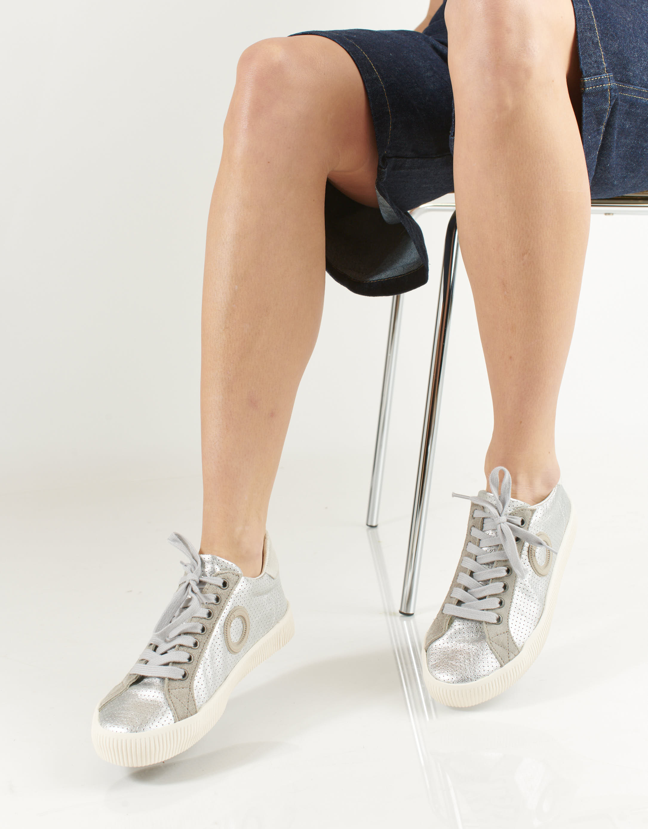 נעלי נשים - Aro - סניקרס עור TIM - כסף4