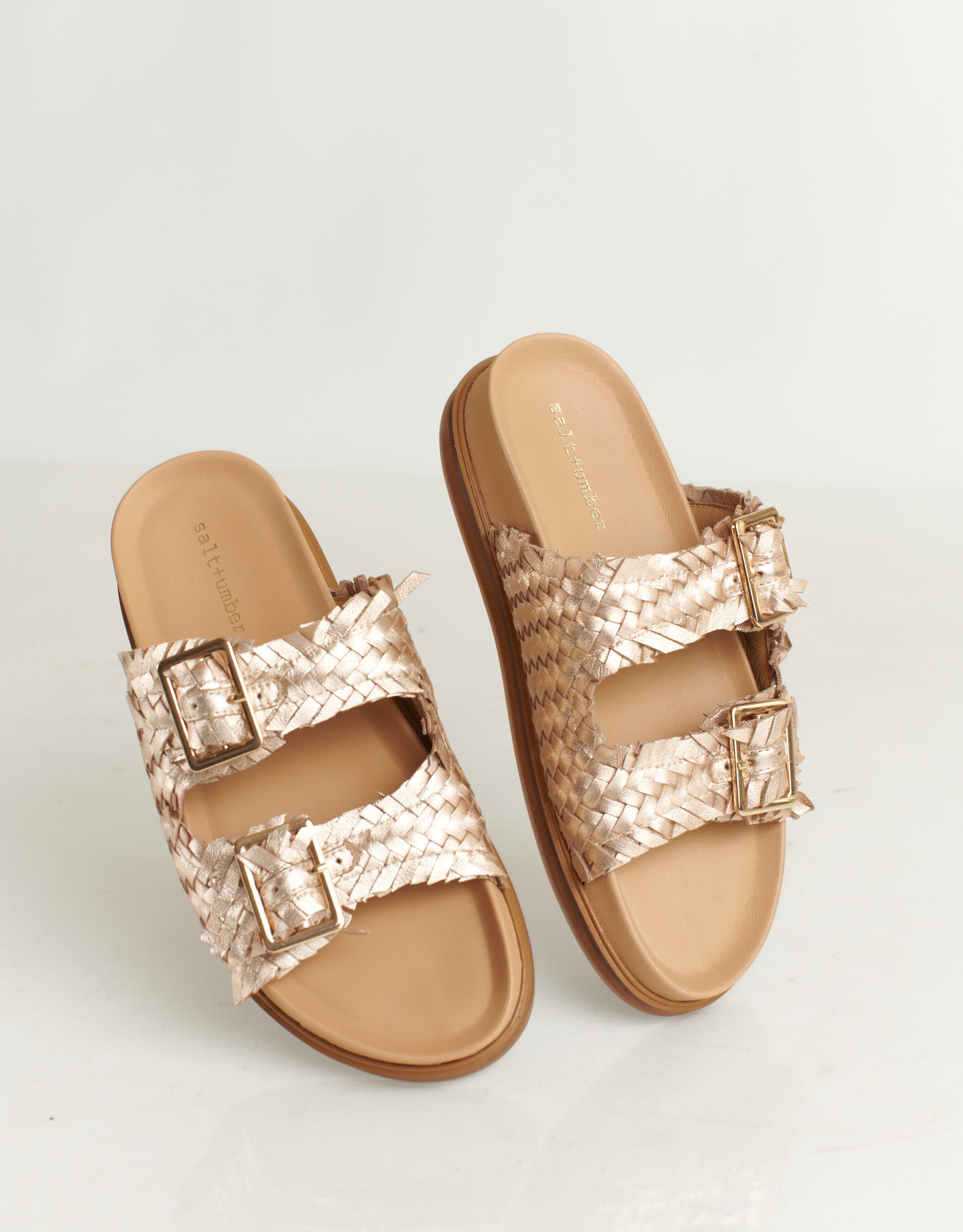 נעלי נשים - Salt+Umber - כפכפים קלועים SANTIAGO - זהב2