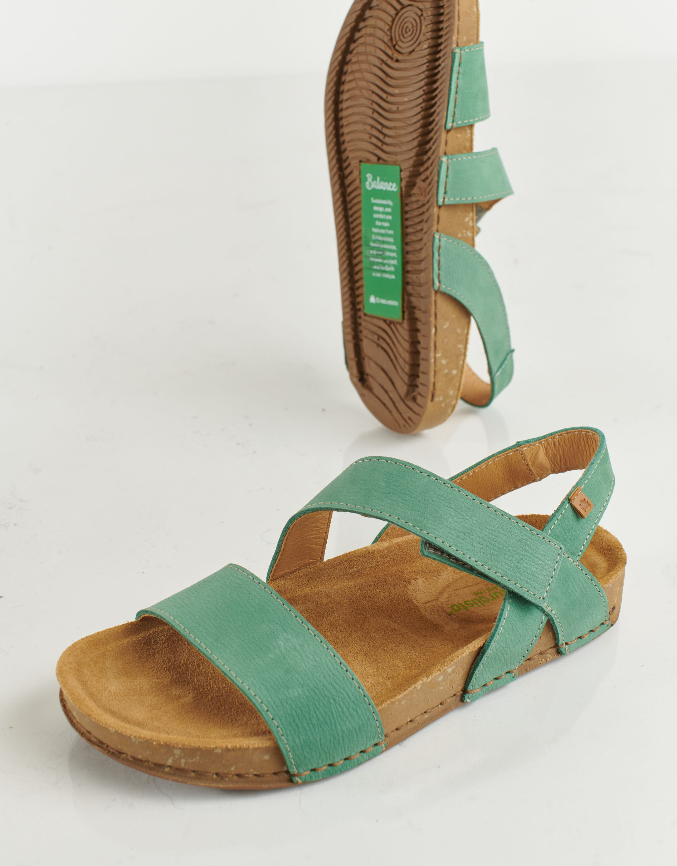 נעלי נשים - El Naturalista - סנדלי עור BALANCE - ירוק2