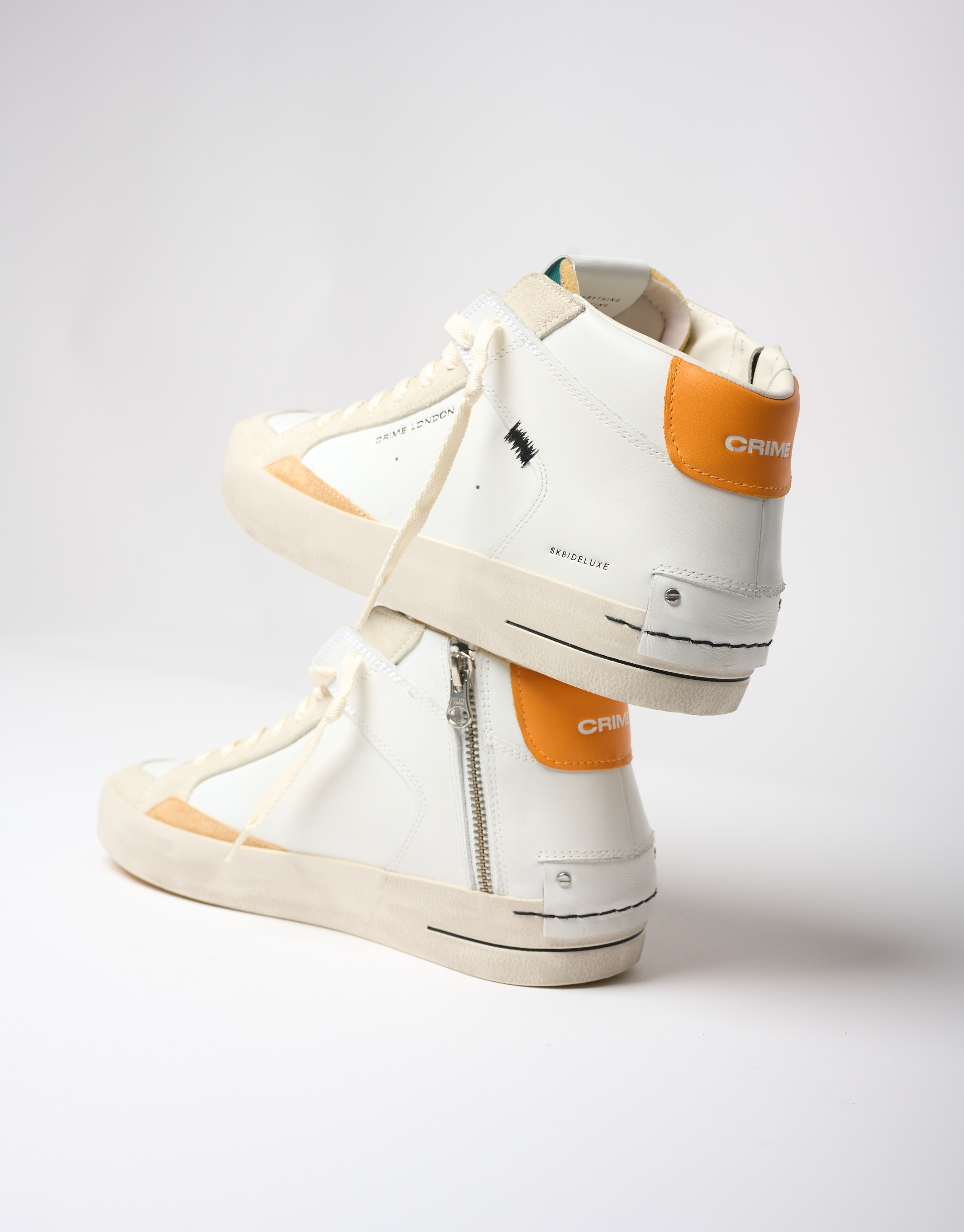 נעלי גברים - Crime London - סניקרס גבוהות NICK - לבן   כתום2
