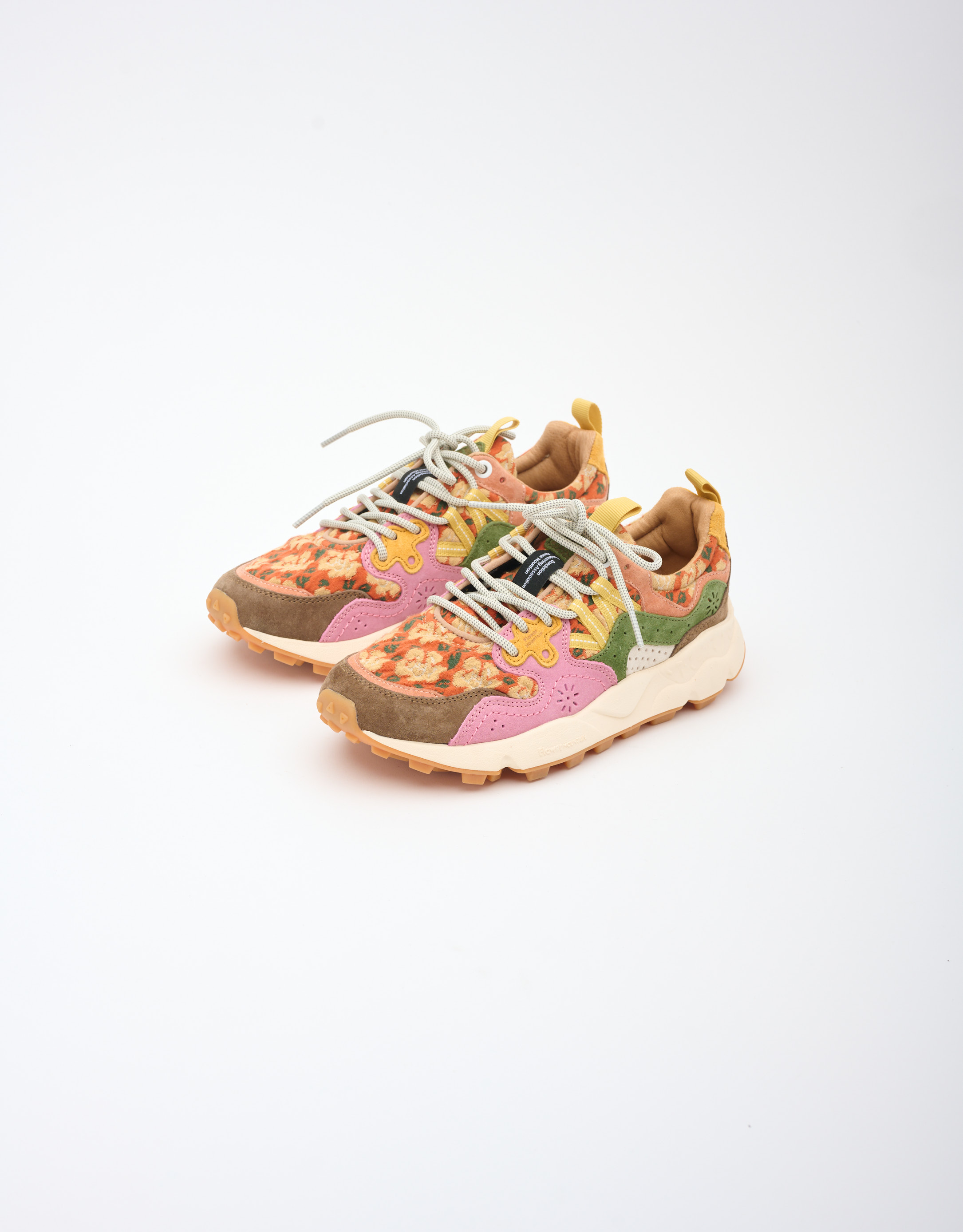 נעלי נשים - Flower Mountain - סניקרס פרחוניות YAMANO 3 - כתום   ורוד1