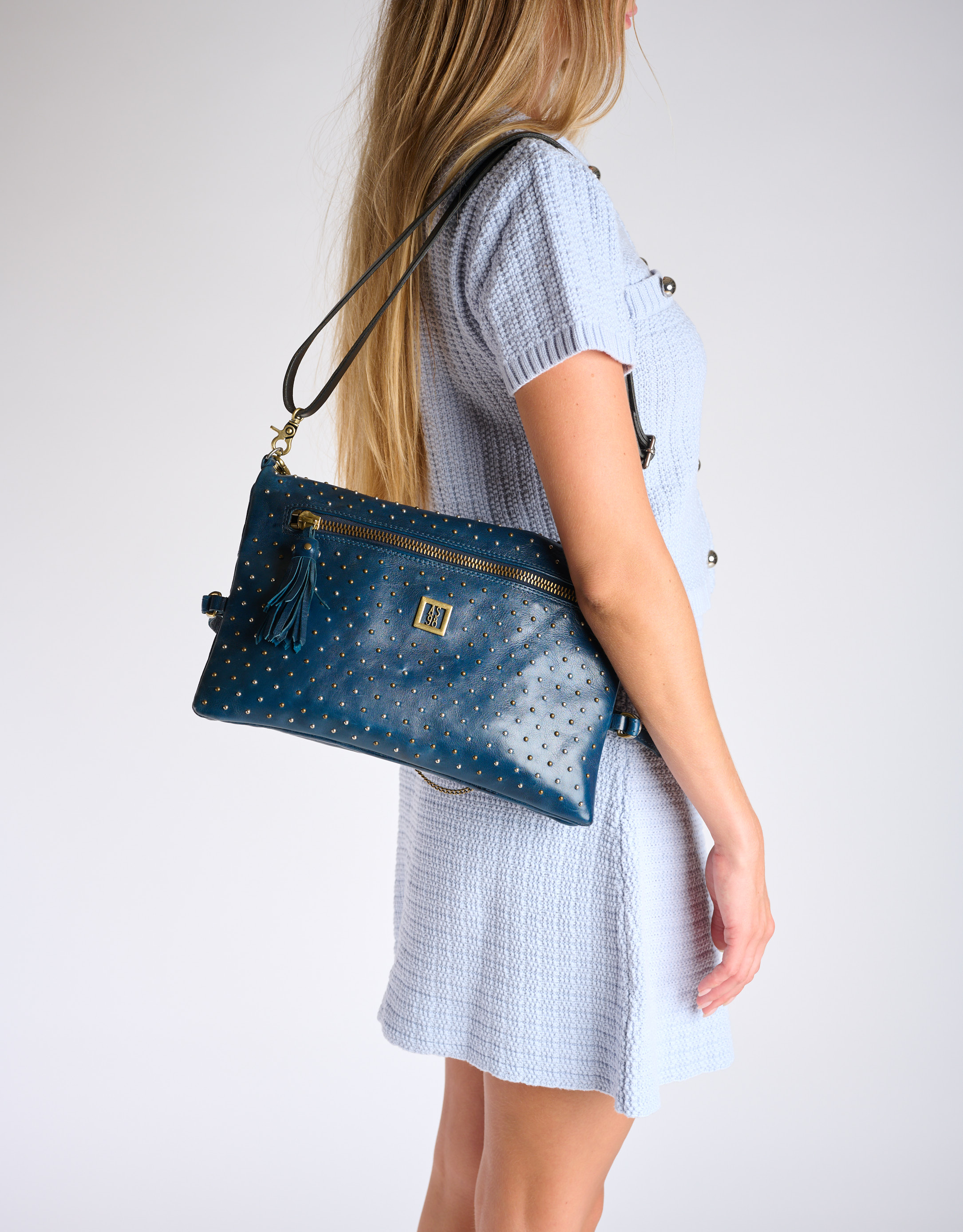 נעלי נשים - A.S. 98 - GEMMA תיק צד עם ניטים - כחול3