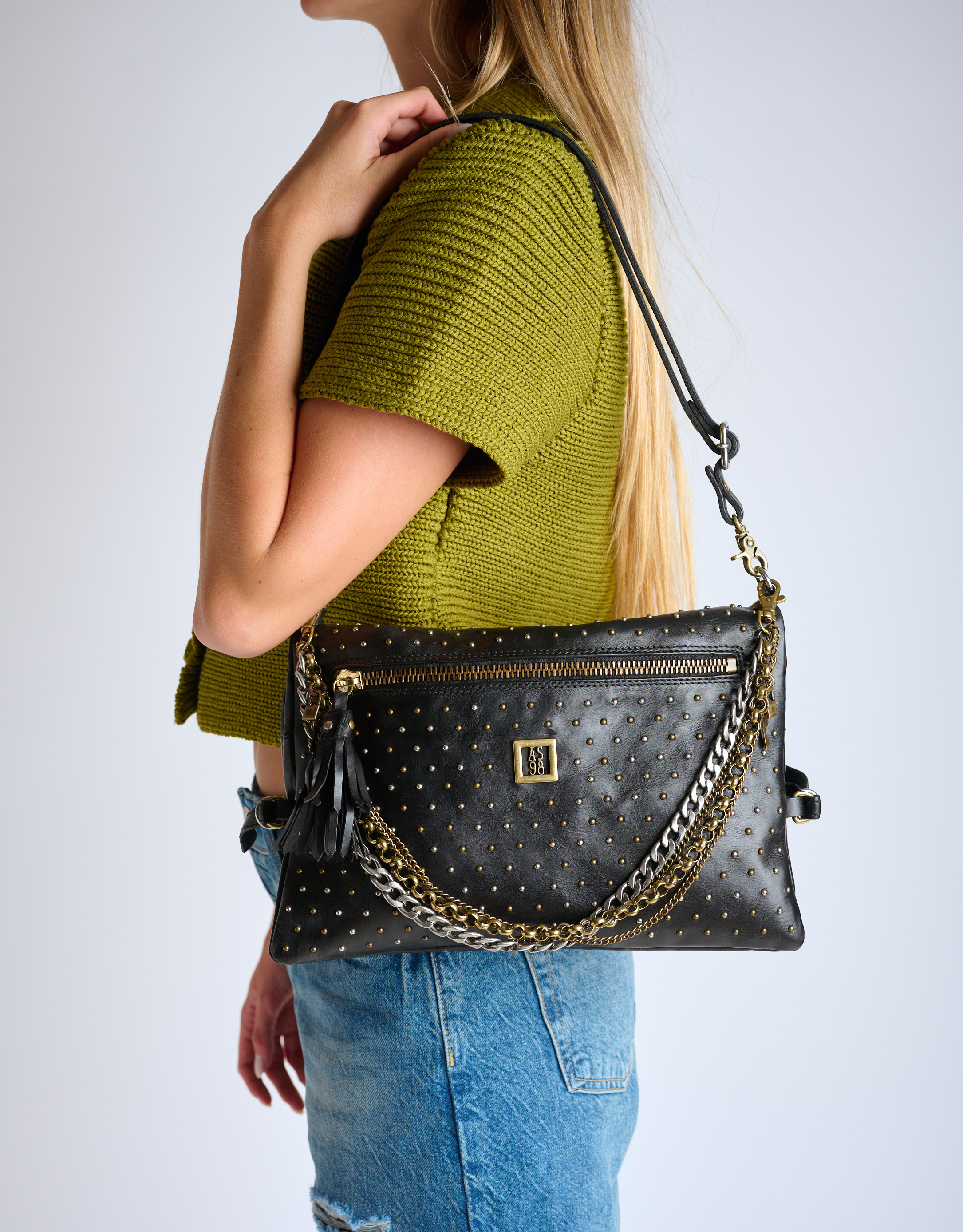 נעלי נשים - A.S. 98 - GEMMA תיק צד עם ניטים - שחור4