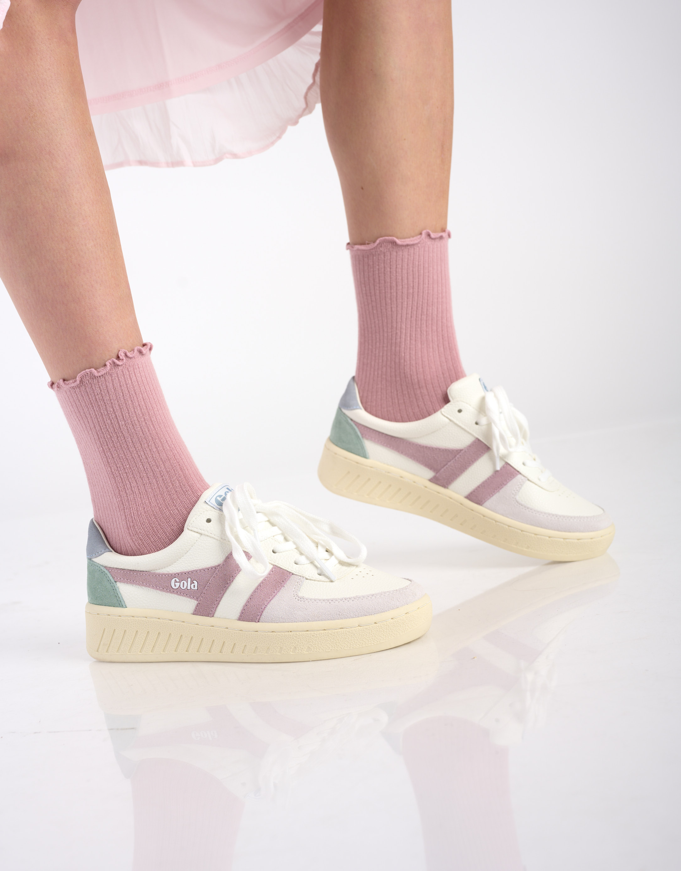 נעלי נשים - Gola - סניקרס GRANDSLAM TRIDENT - לבן   ורוד2