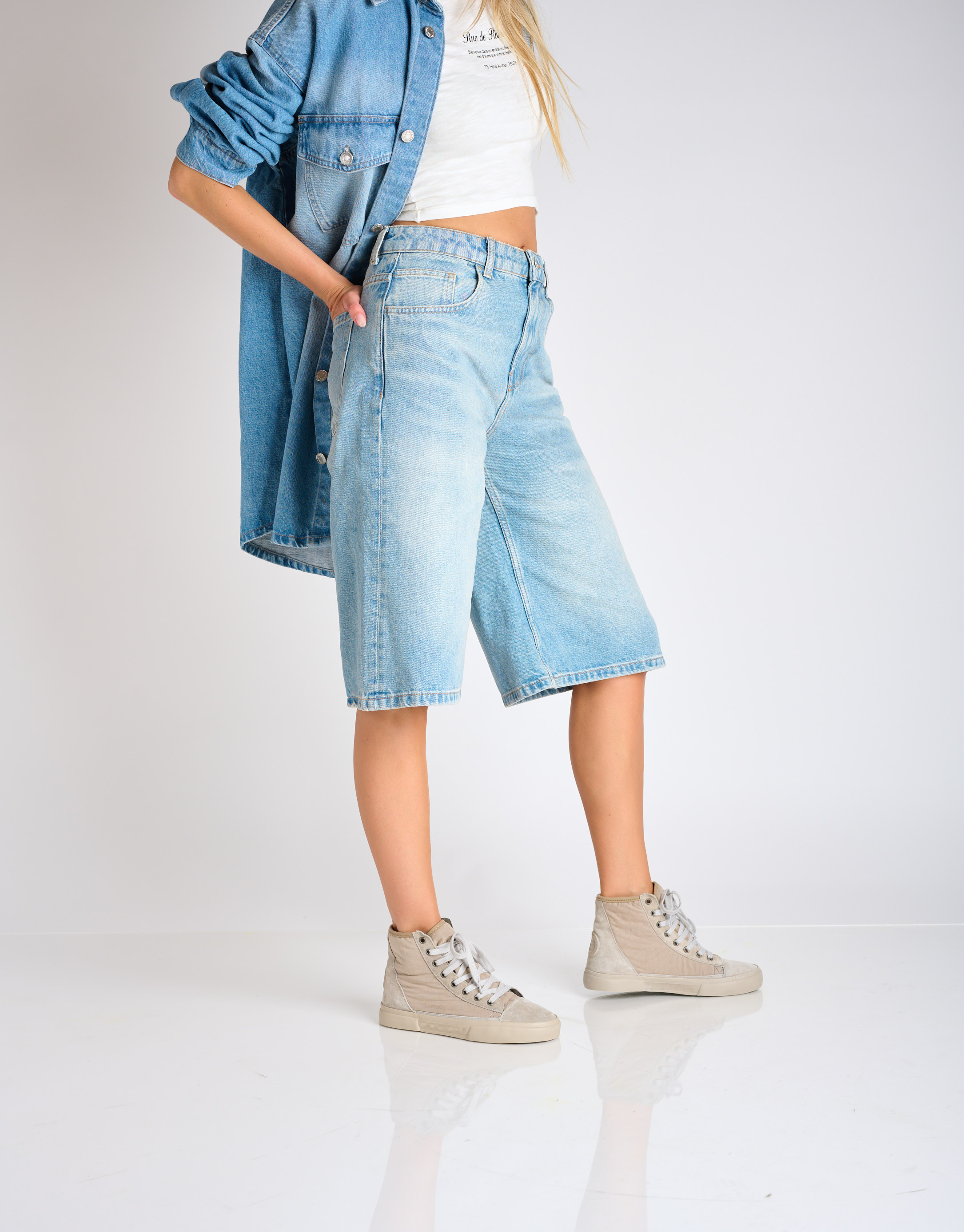 נעלי נשים - Aro - סניקרס גבוהות בד וזמש EMM - אפור בהיר4