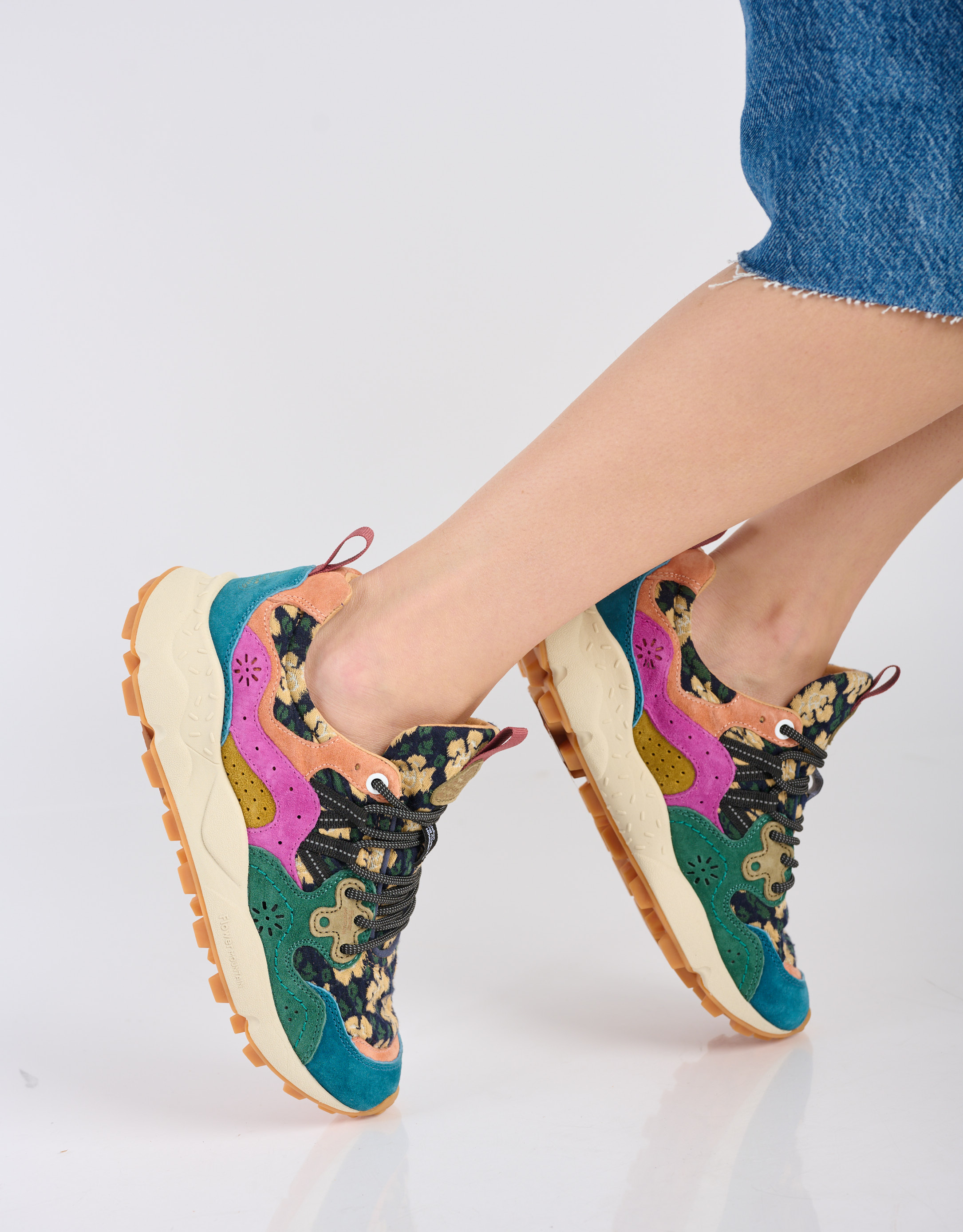 נעלי נשים - Flower Mountain - סניקרס פרחוניות YAMANO 3 - כחול   ירוק2