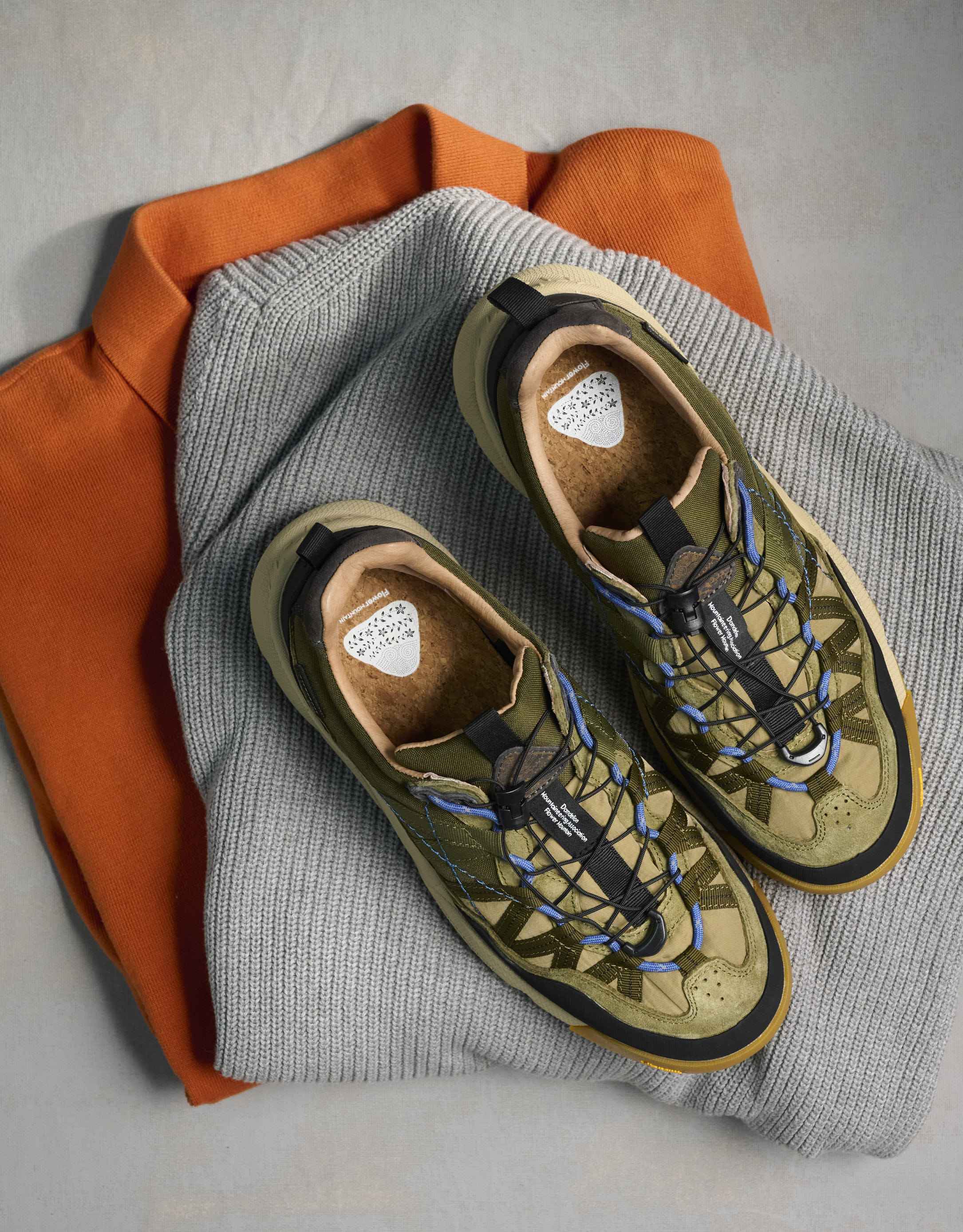 נעלי גברים - Flower Mountain - סניקרס זמש ובד IWANO - חאקי1