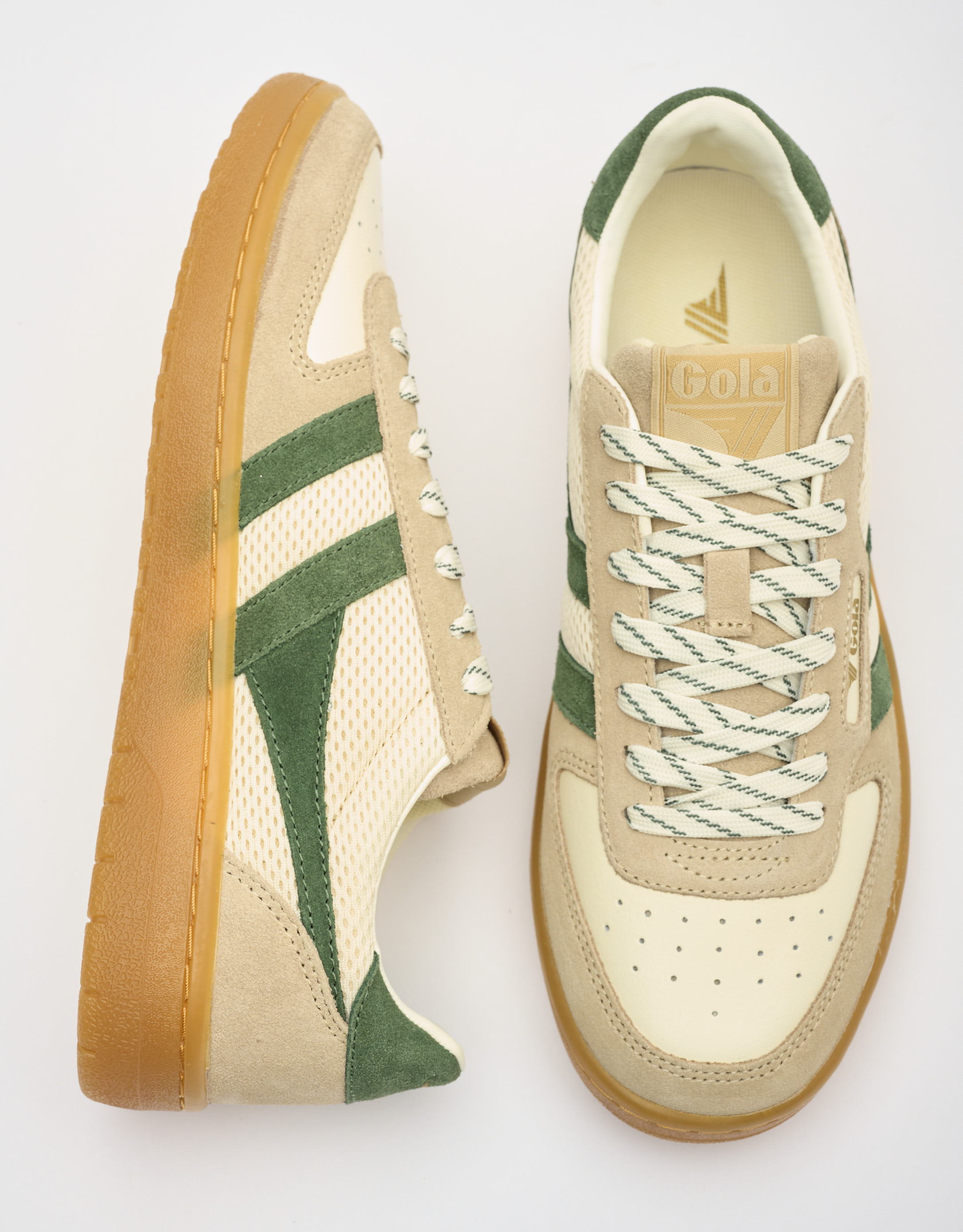 נעלי נשים - Gola - סניקרס בד וזמש HAWK 83 - לבן   ירוק2