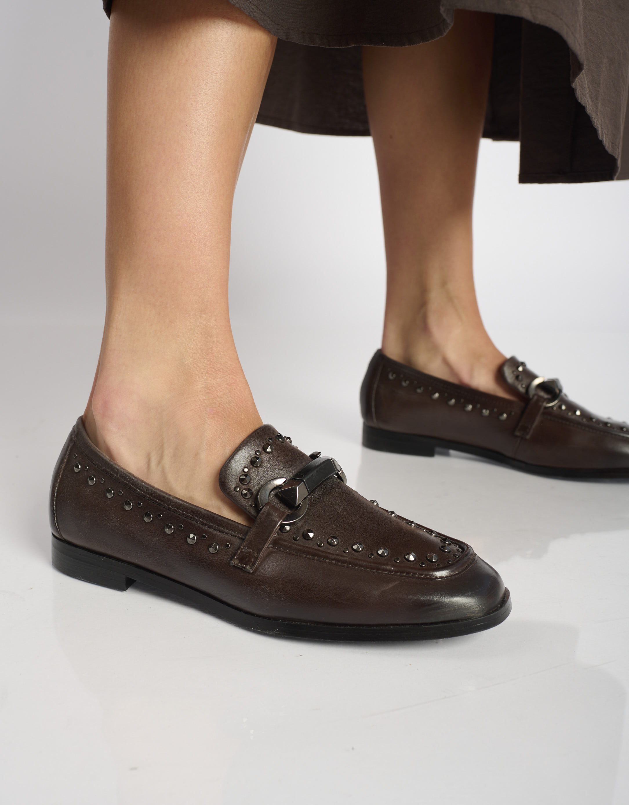 נעלי נשים - Mjus - מוקסינים VOLTERRA  ניטים - חום1