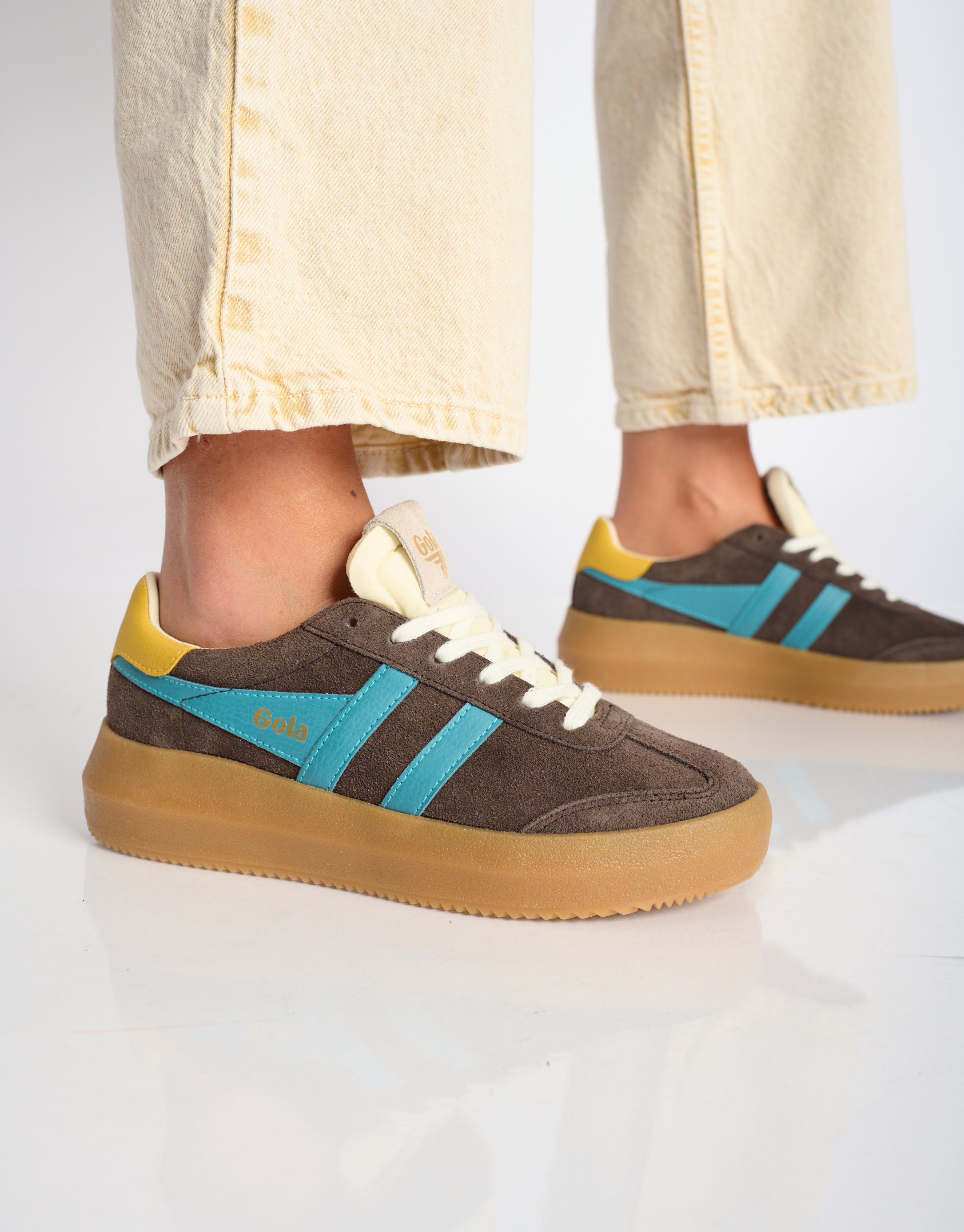 נעלי נשים - Gola - סניקרס זמש ATHENA - חום   כחול4