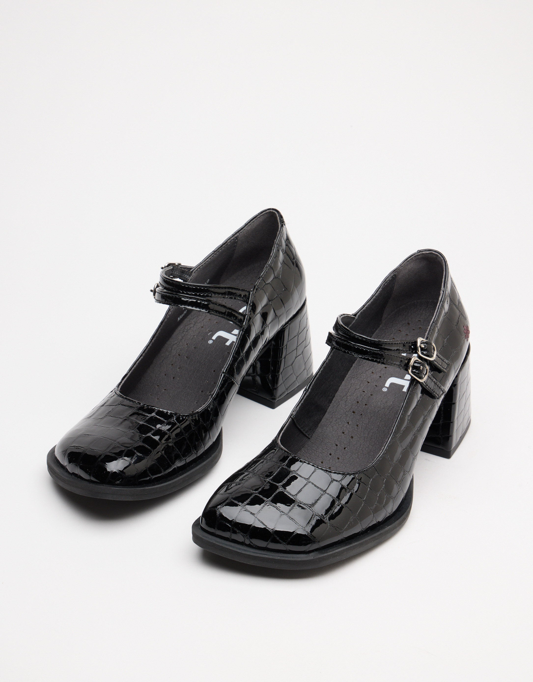 נעלי נשים - Art - נעלי בובה עם עקב VERONA - שחור קרוקו4