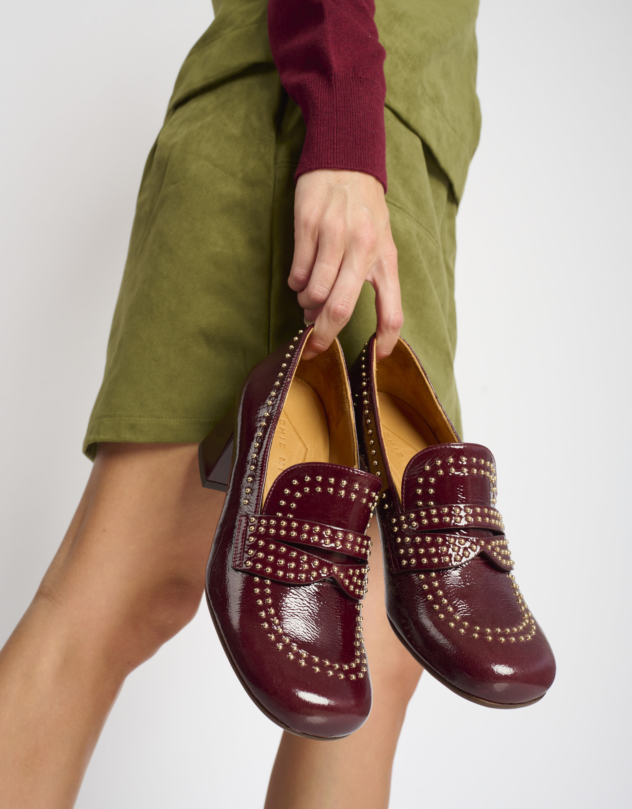 נעלי נשים - Chie Mihara - נעלי מוקסין עם עקב MULEAH - בורדו1