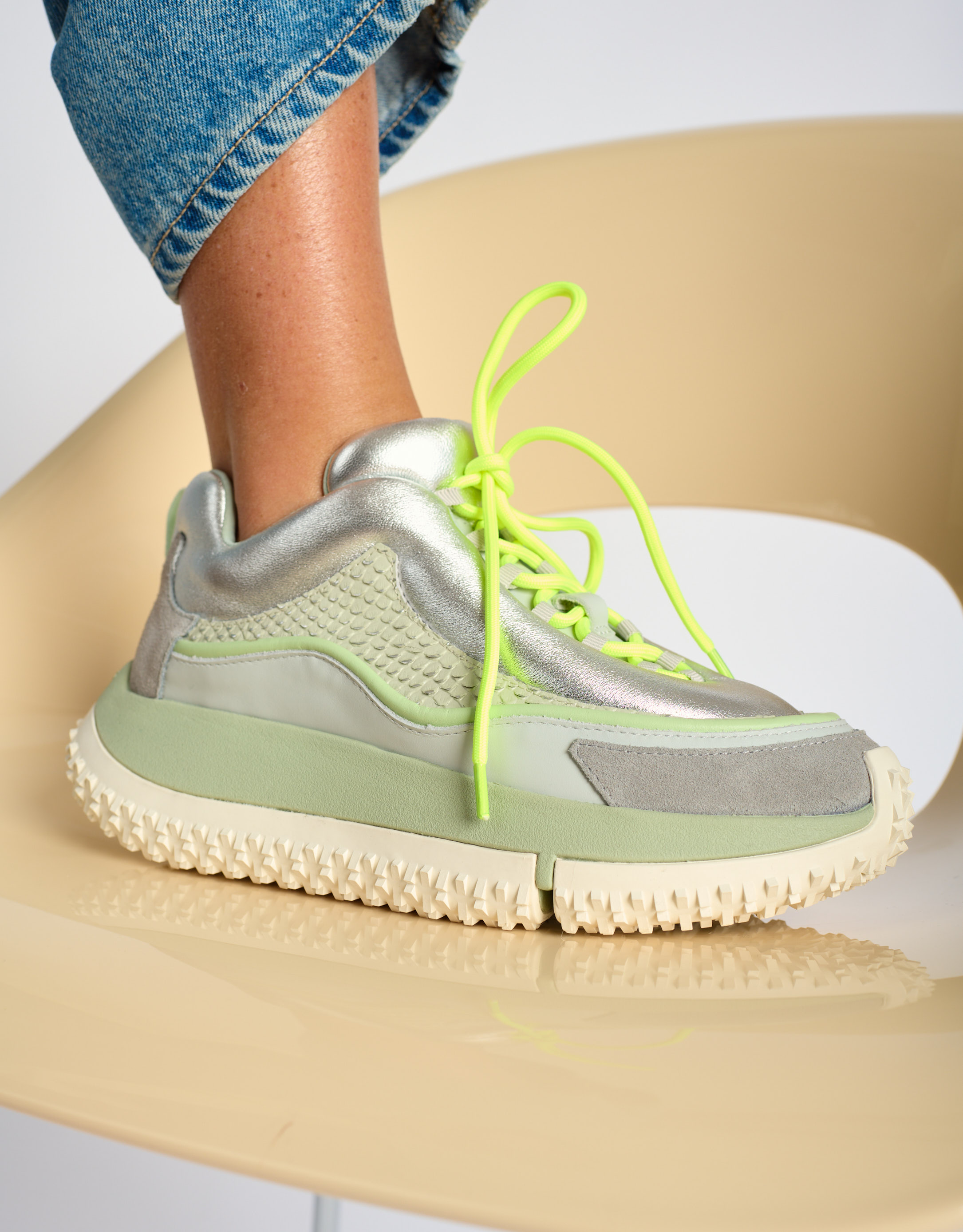 נעלי נשים - 4CCCCEES - סניקרס עור KAPOK SWAN - כסף1