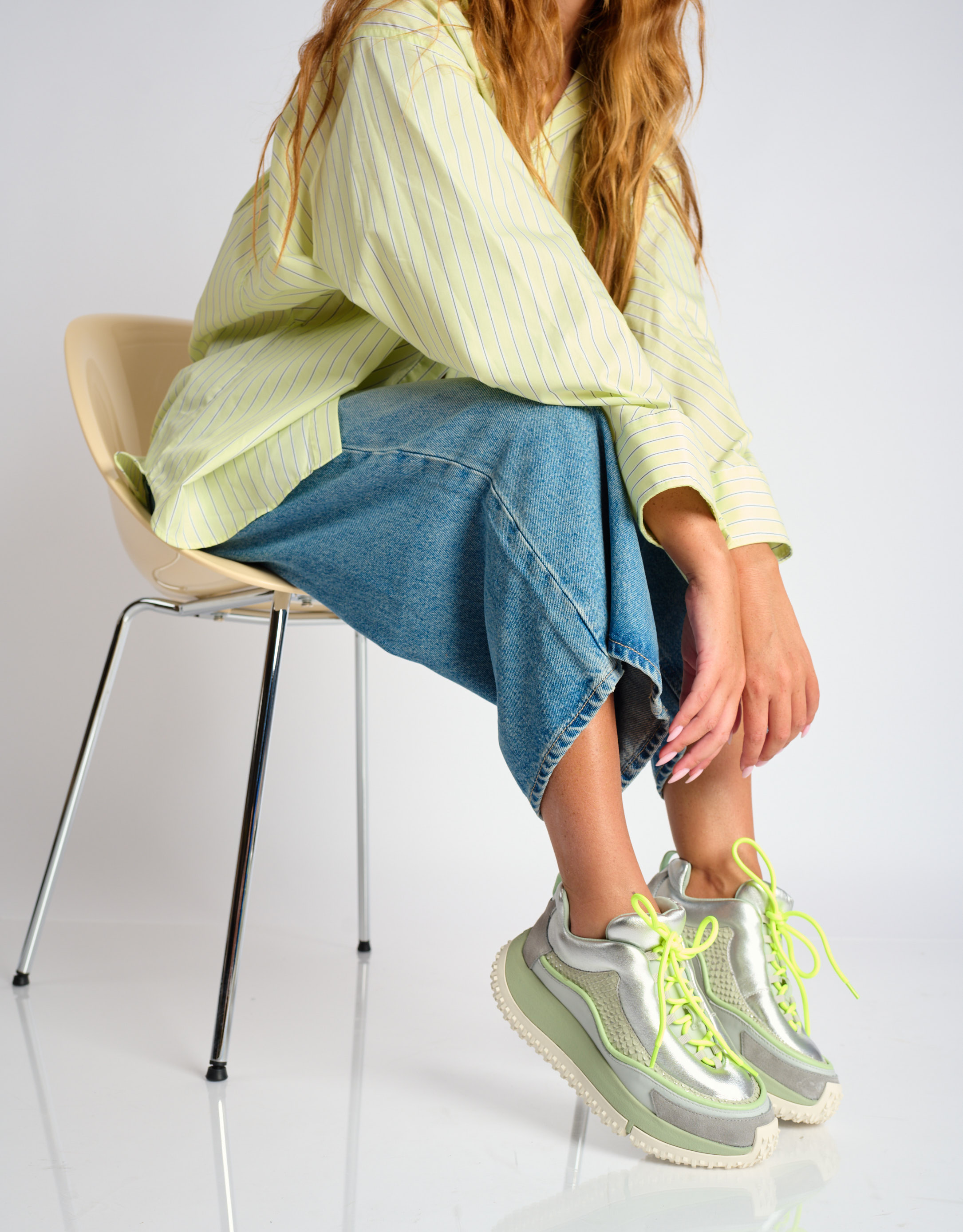 נעלי נשים - 4CCCCEES - סניקרס עור KAPOK SWAN - כסף3