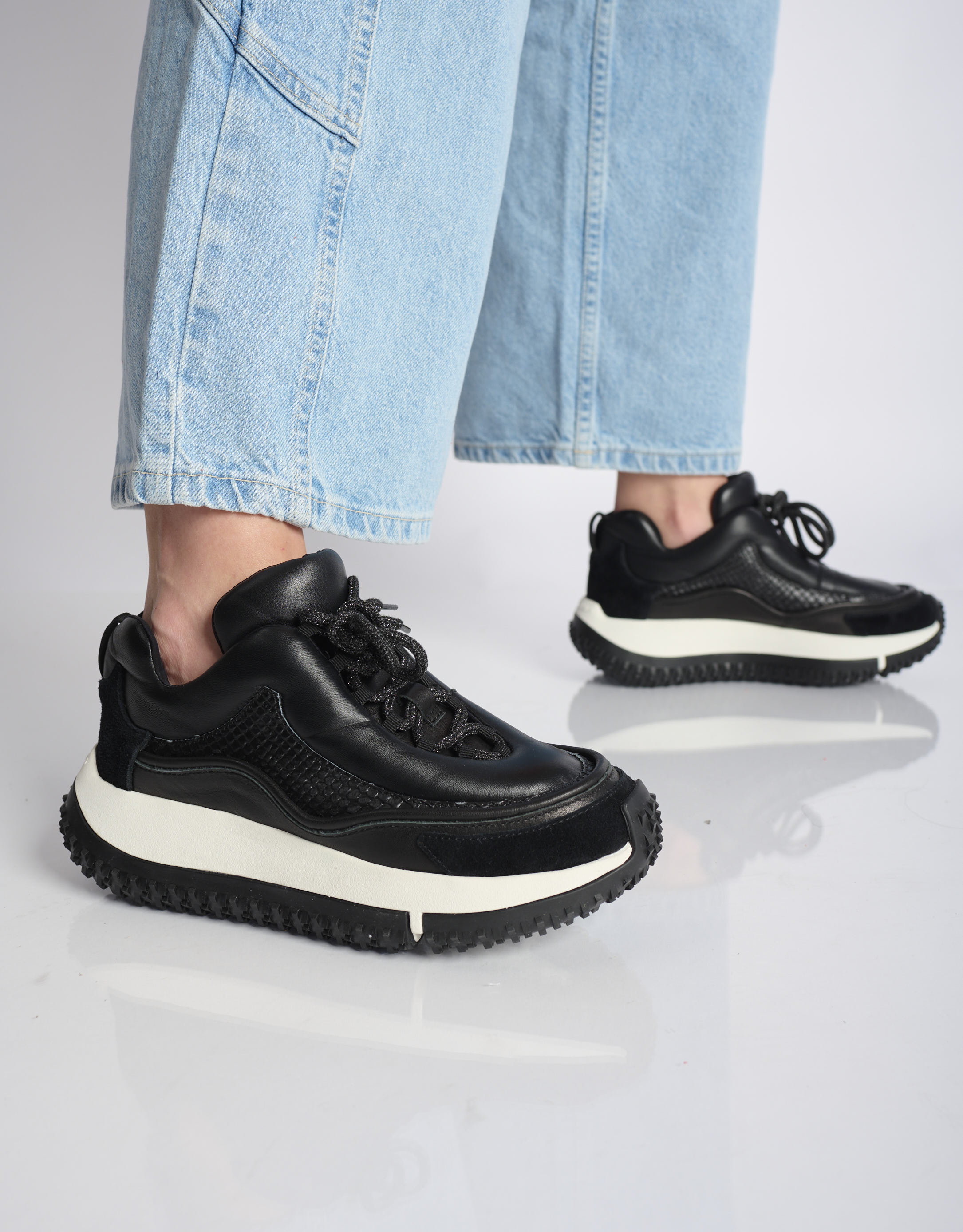 נעלי נשים - 4CCCCEES - סניקרס עור KAPOK SWAN - שחור3