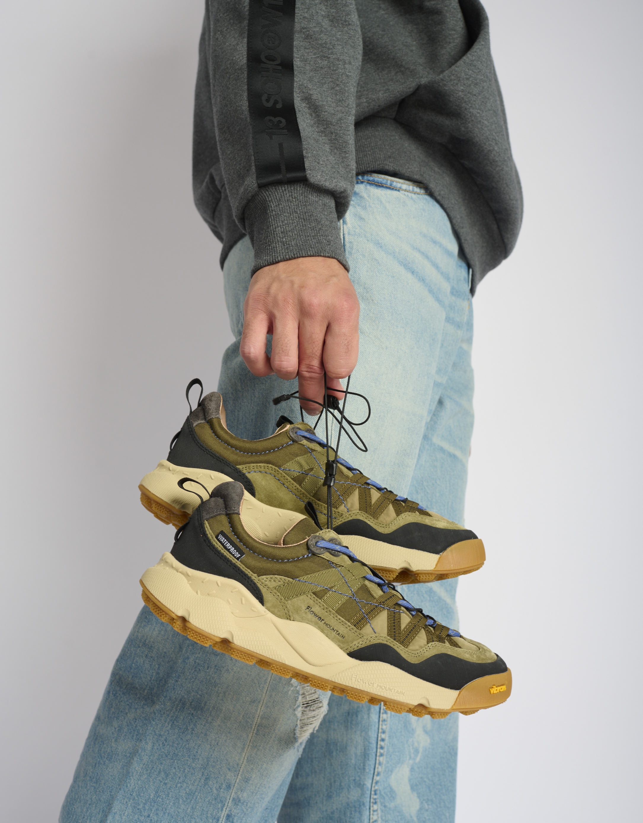 נעלי גברים - Flower Mountain - סניקרס זמש ובד IWANO - חאקי3