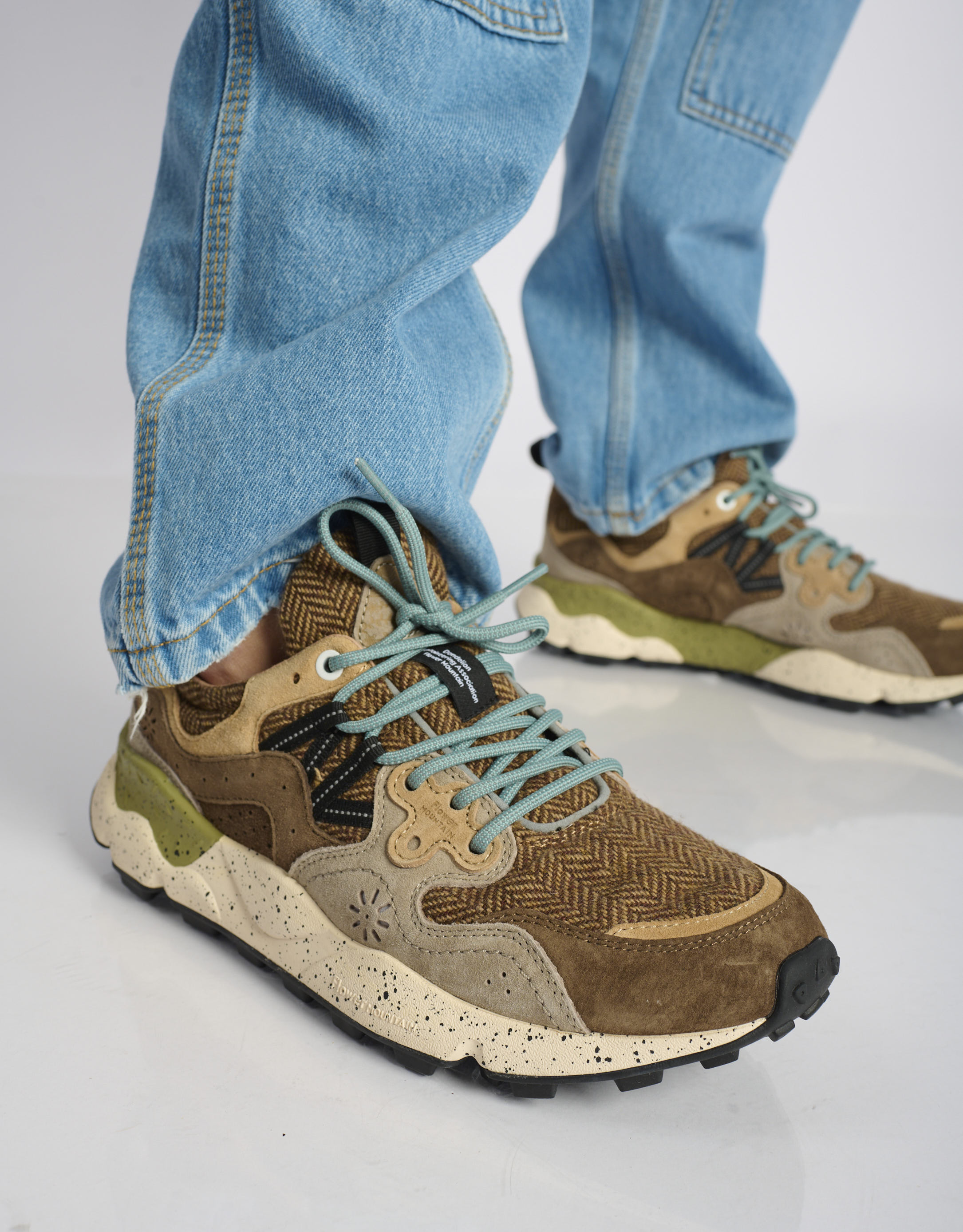 נעלי גברים - Flower Mountain - סניקרס עור וצמר YAMANO - חום3