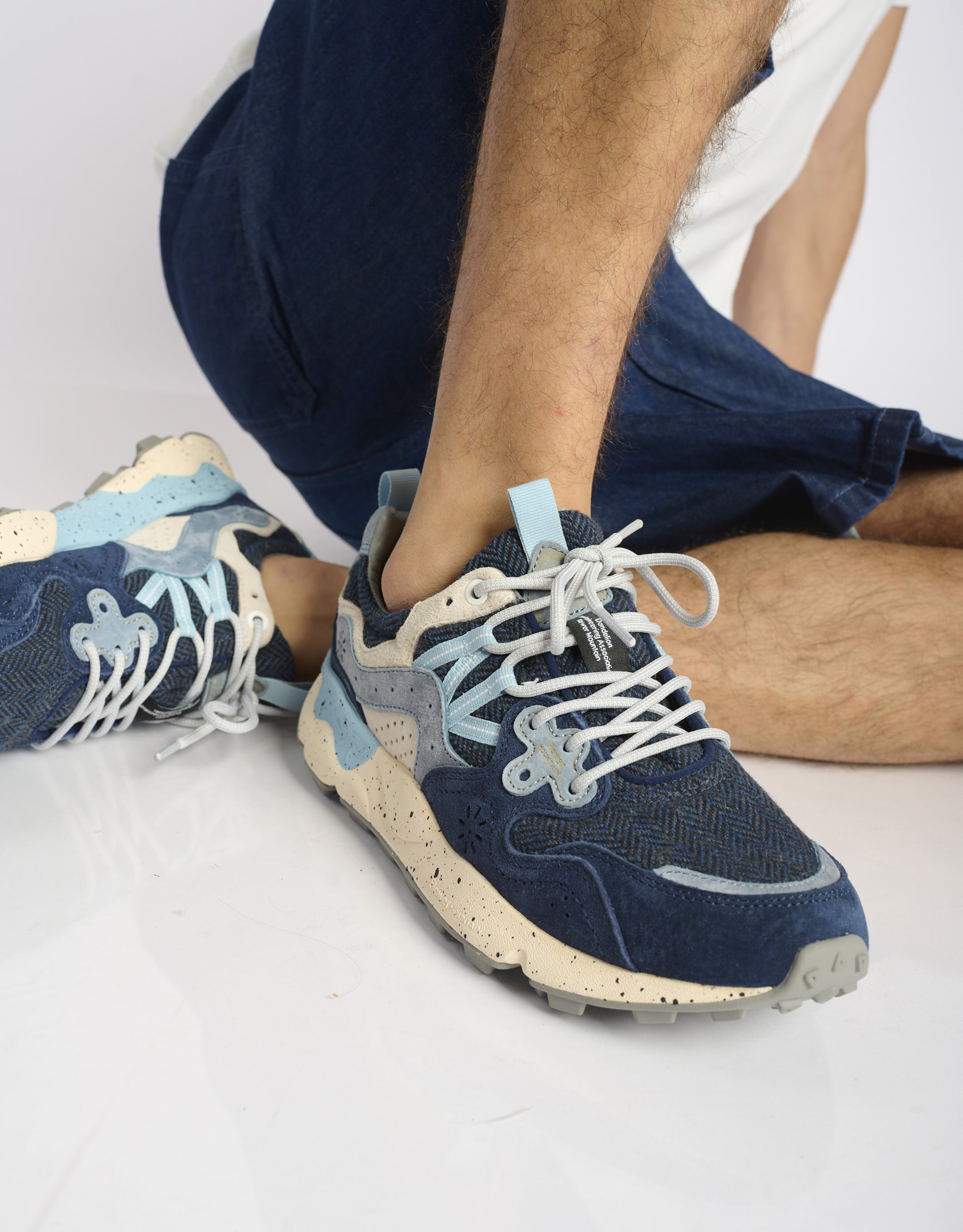 נעלי גברים - Flower Mountain - סניקרס עור וצמר YAMANO - כחול3