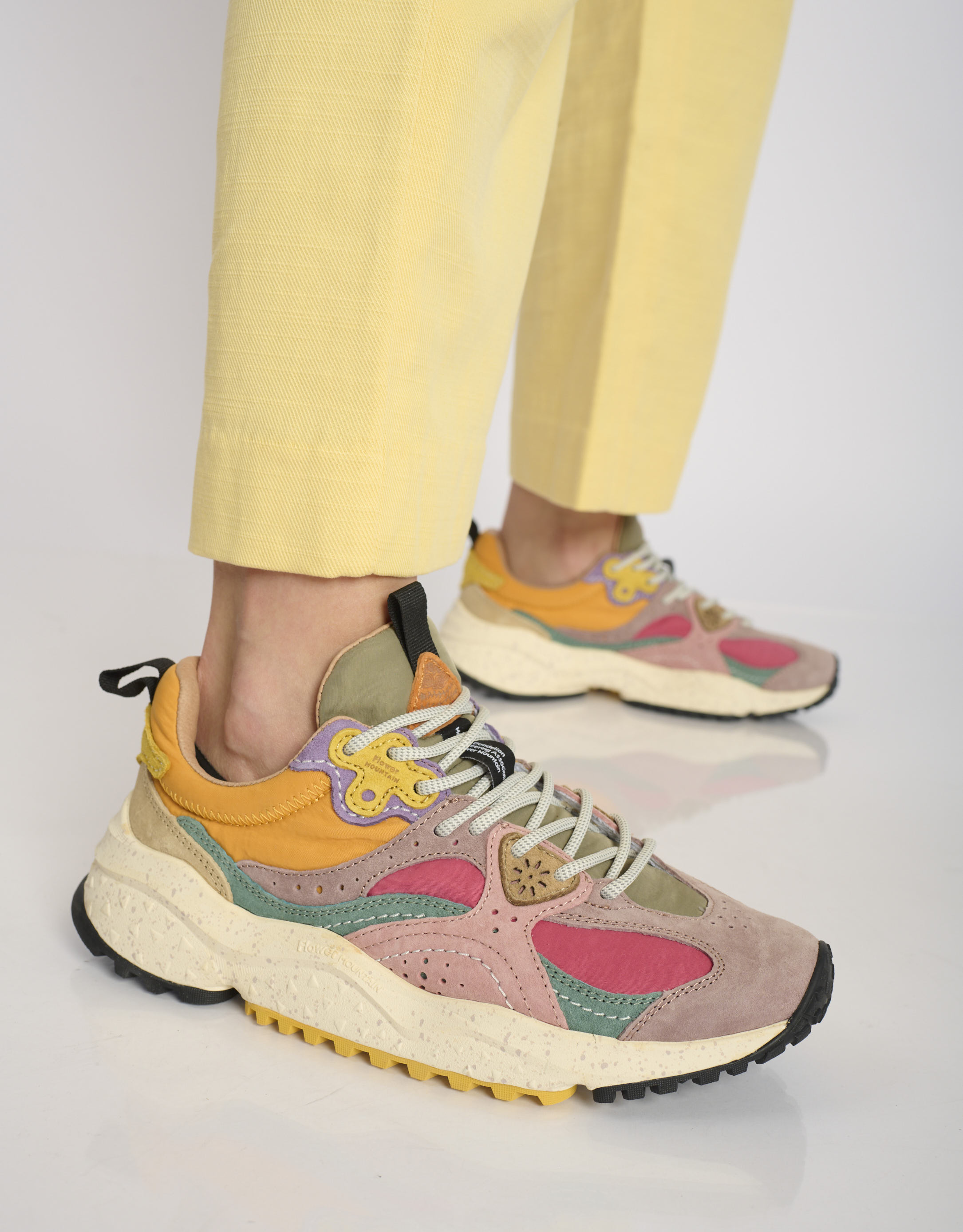 נעלי נשים - Flower Mountain - סניקרס זמש ובד WAVE - כתום   ורוד2