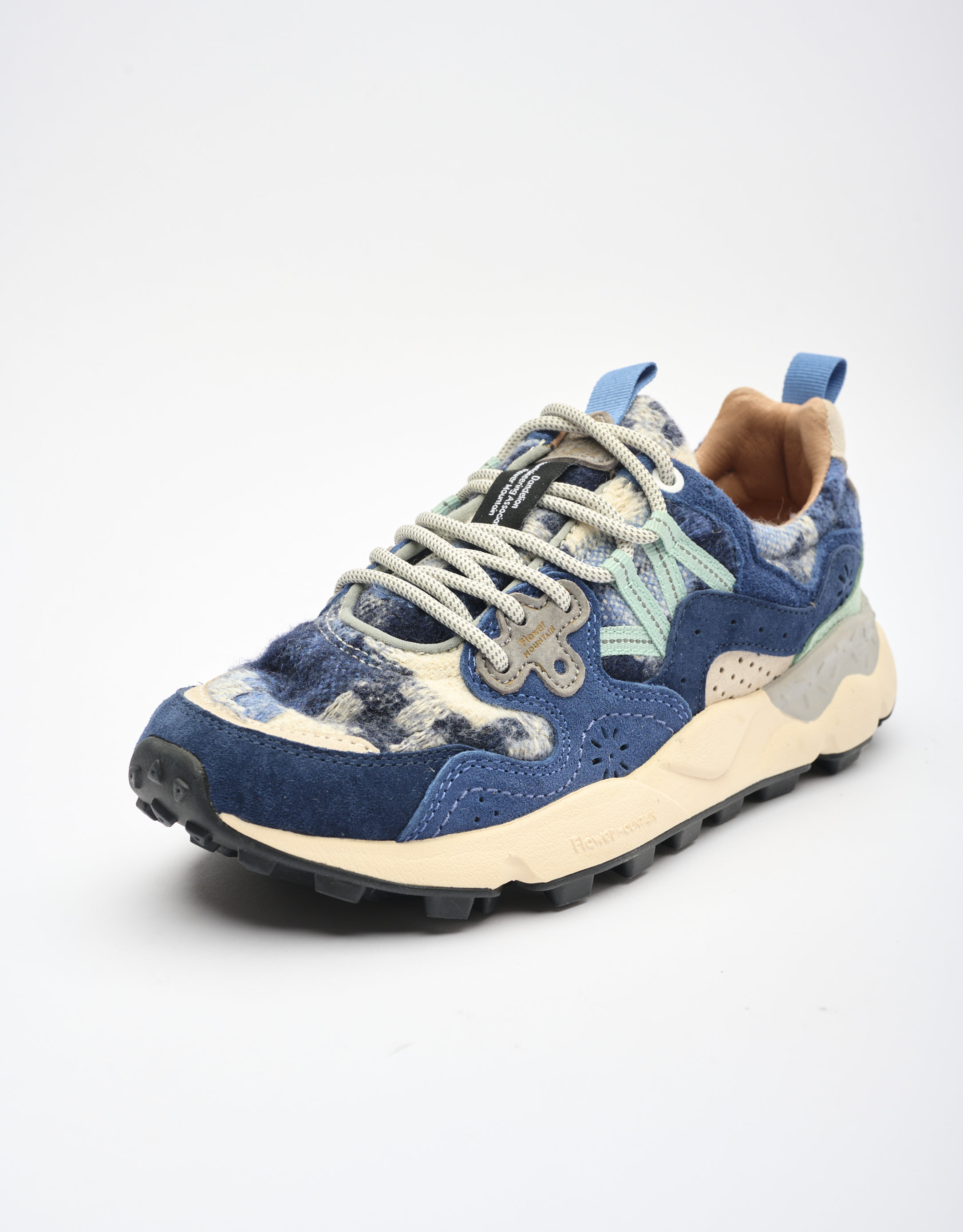 נעלי נשים - Flower Mountain - סניקרס עור וצמר YAMANO - כחול2