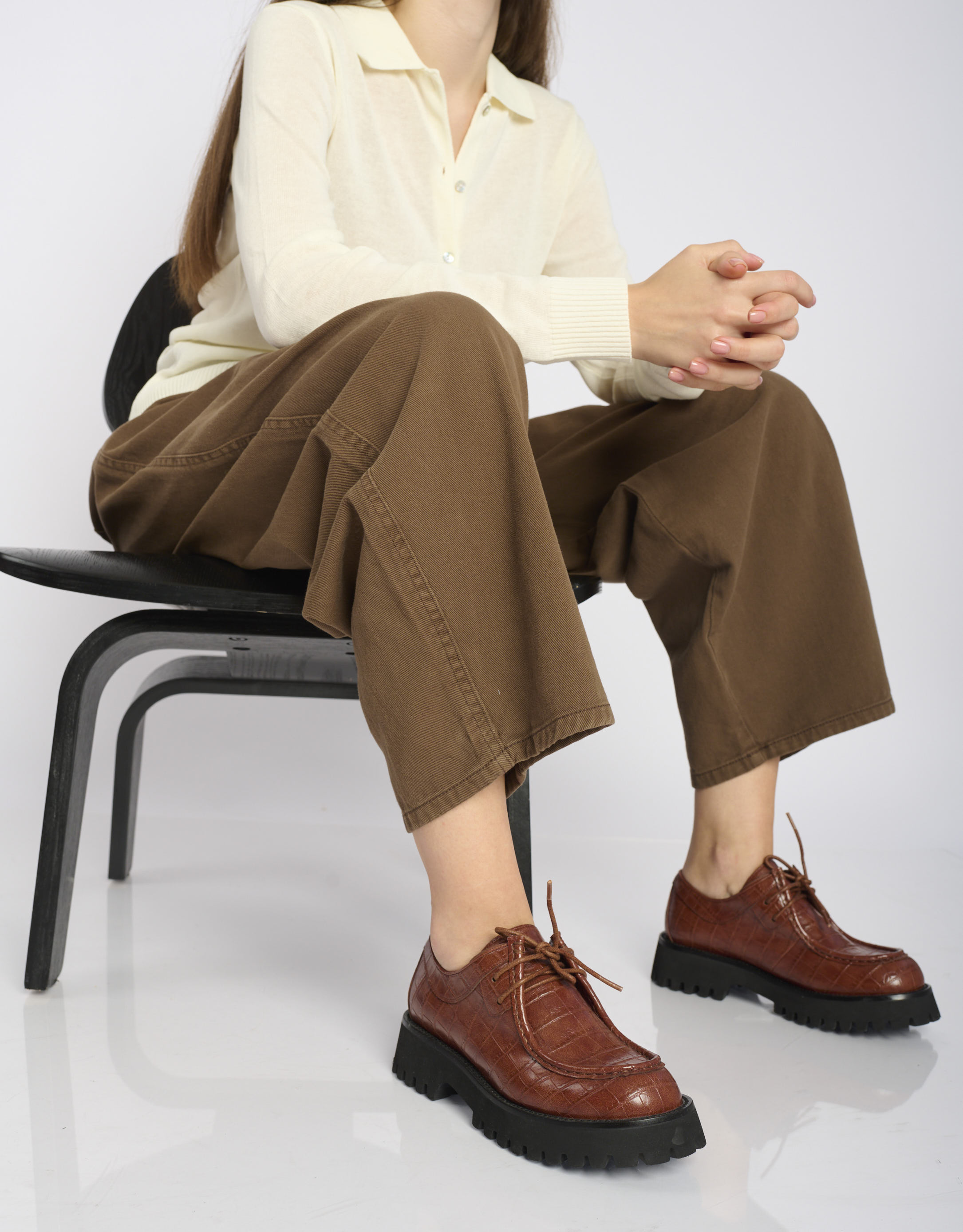 נעלי נשים - Jeffrey Campbell - נעלי אוקספורד WRITER CROC - חום1