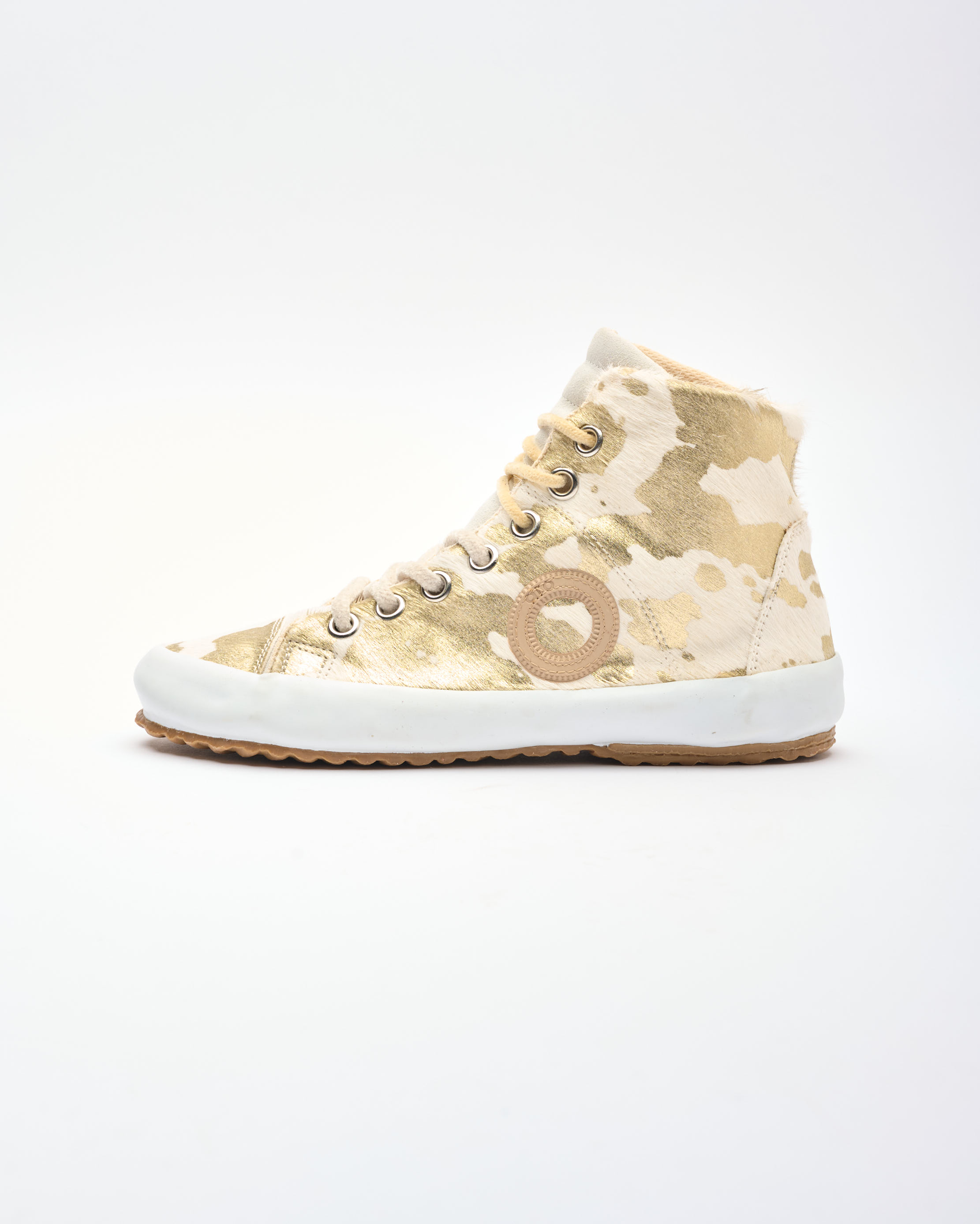נעלי נשים - Aro - סניקרס זמש גבוהות עם הדפס - לבן   זהב2