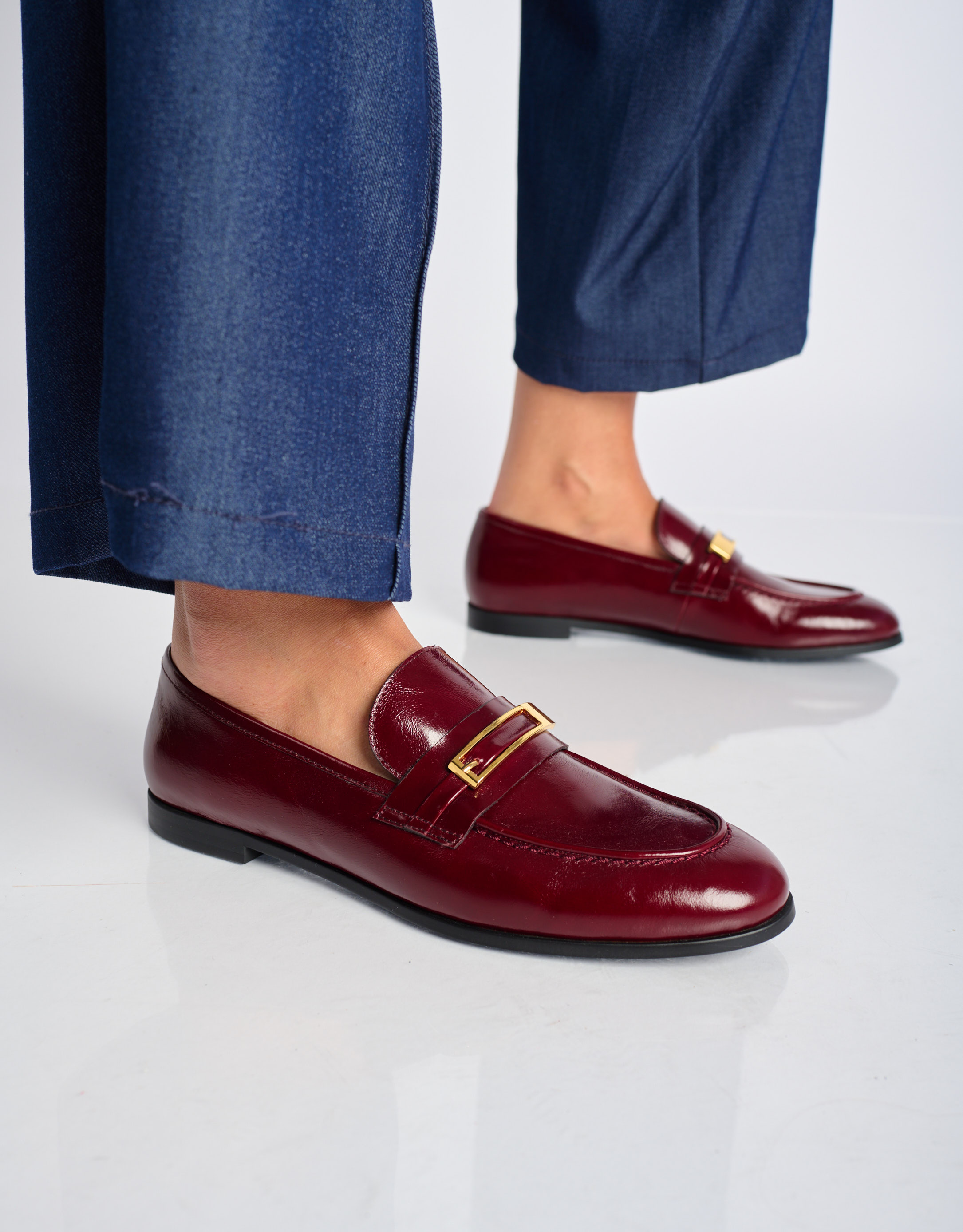 נעלי נשים - Jeffrey Campbell - מוקסינים מעור LOAFED - בורדו3