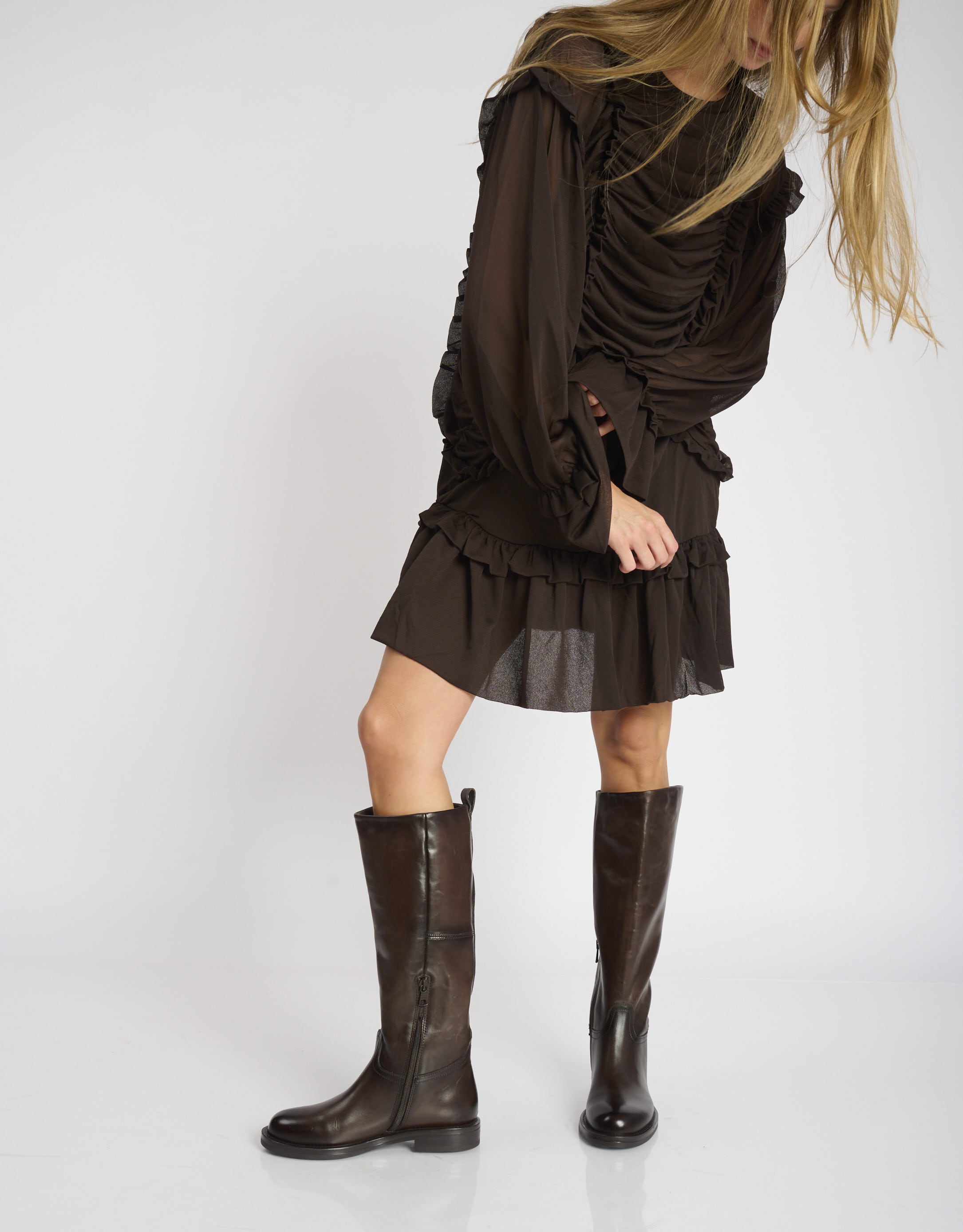 נעלי נשים - Mjus - מגפיים מעור BEATA - חום כהה1