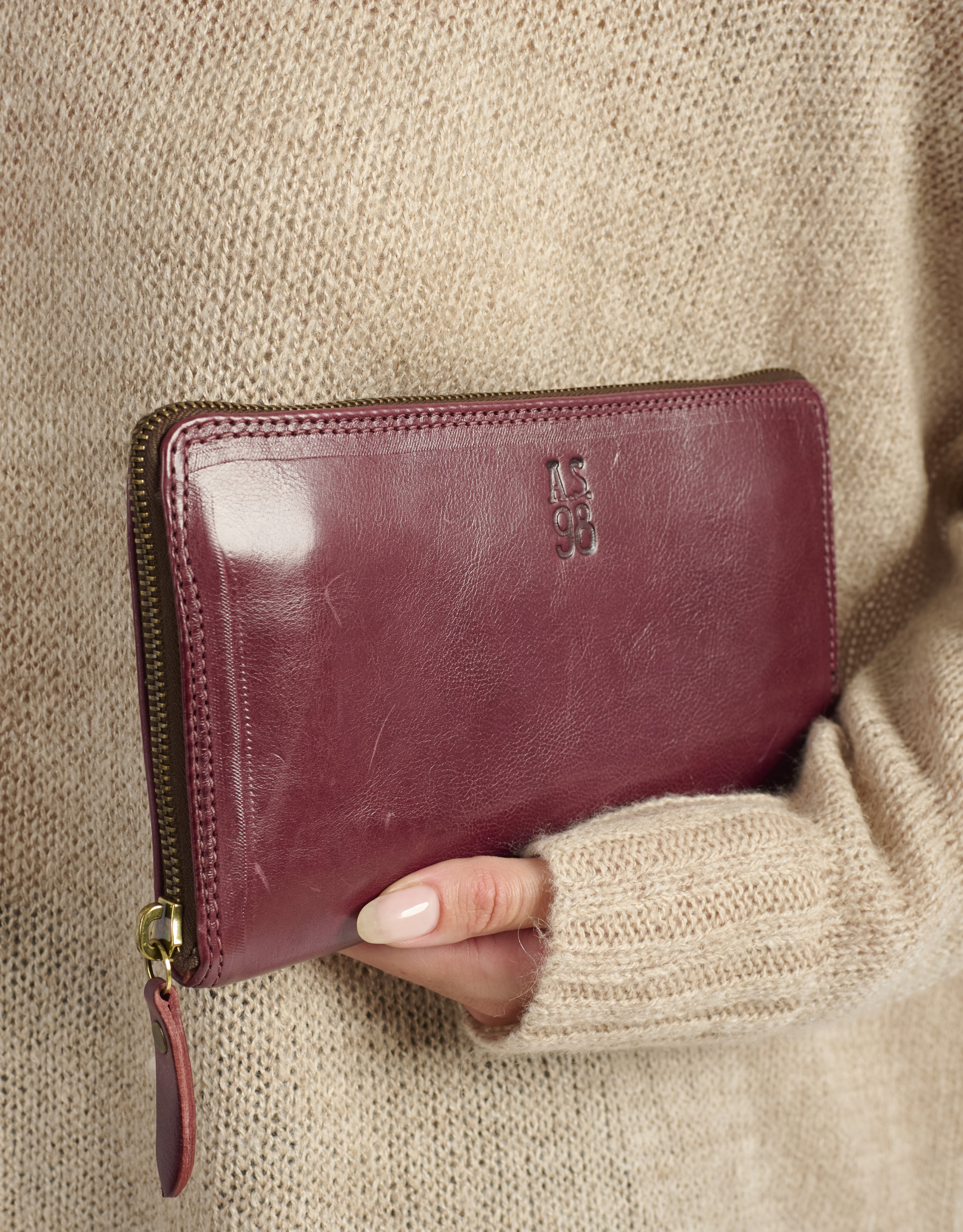 נעלי נשים - A.S. 98 - ארנק עור מלבני גדול - בורדו1